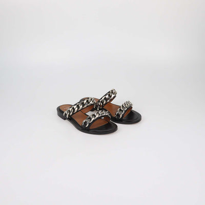Givenchy Black Leather Chunky Chain Flat Sandals