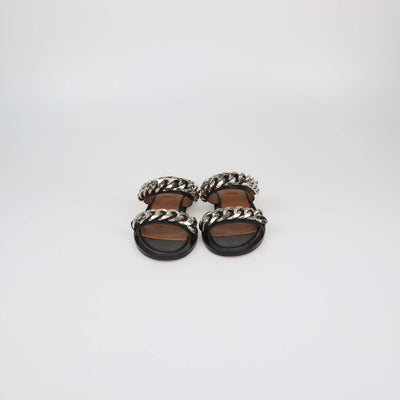 Givenchy Black Leather Chunky Chain Flat Sandals