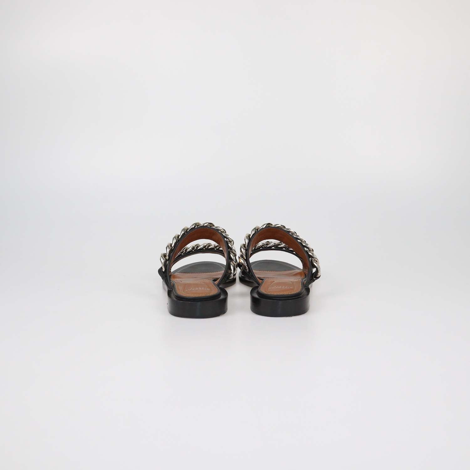 Givenchy Black Leather Chunky Chain Flat Sandals