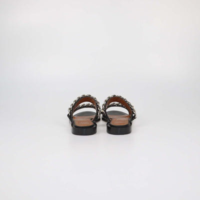 Givenchy Black Leather Chunky Chain Flat Sandals