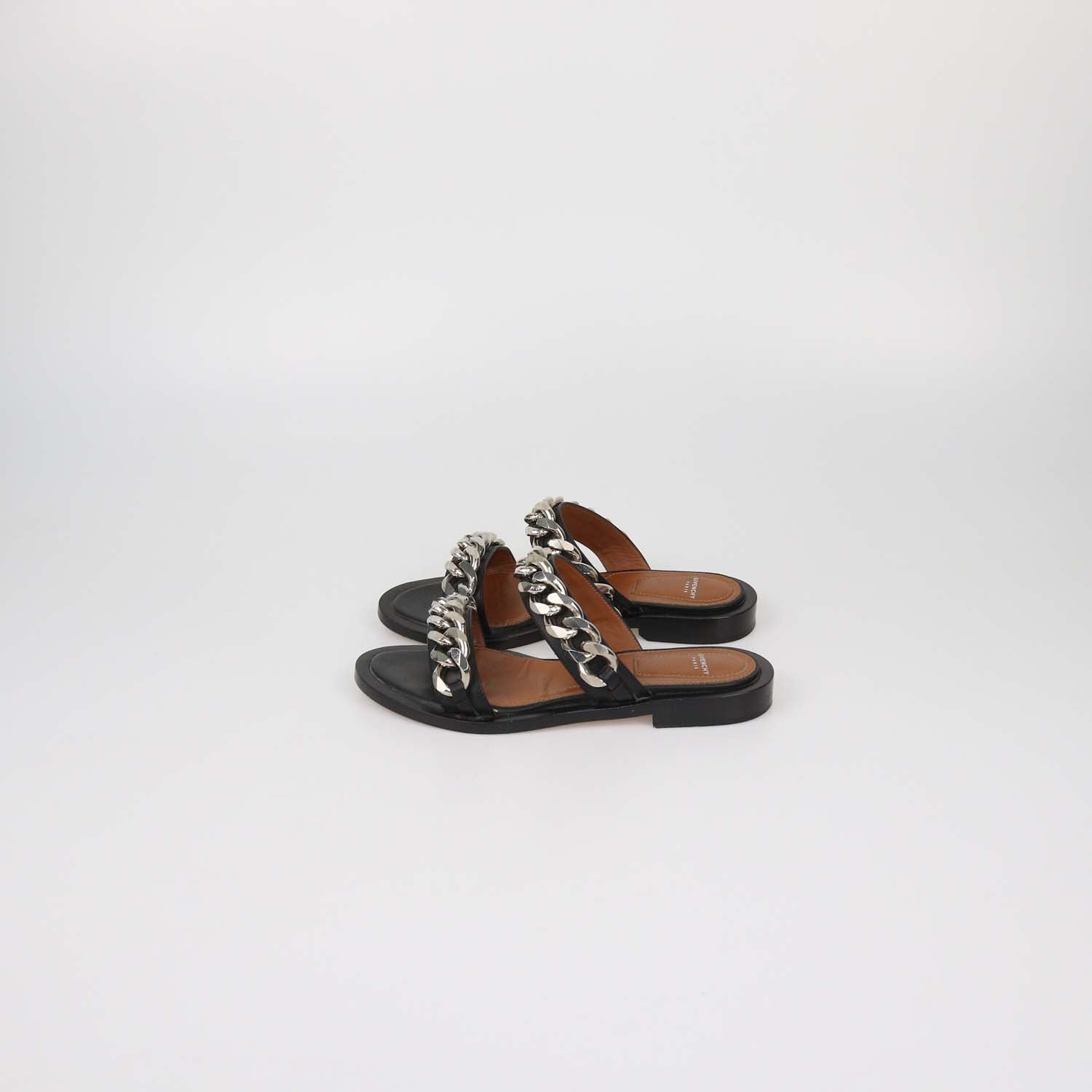 Givenchy Black Leather Chunky Chain Flat Sandals