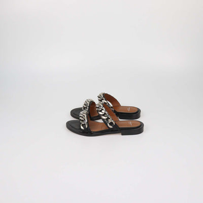 Givenchy Black Leather Chunky Chain Flat Sandals