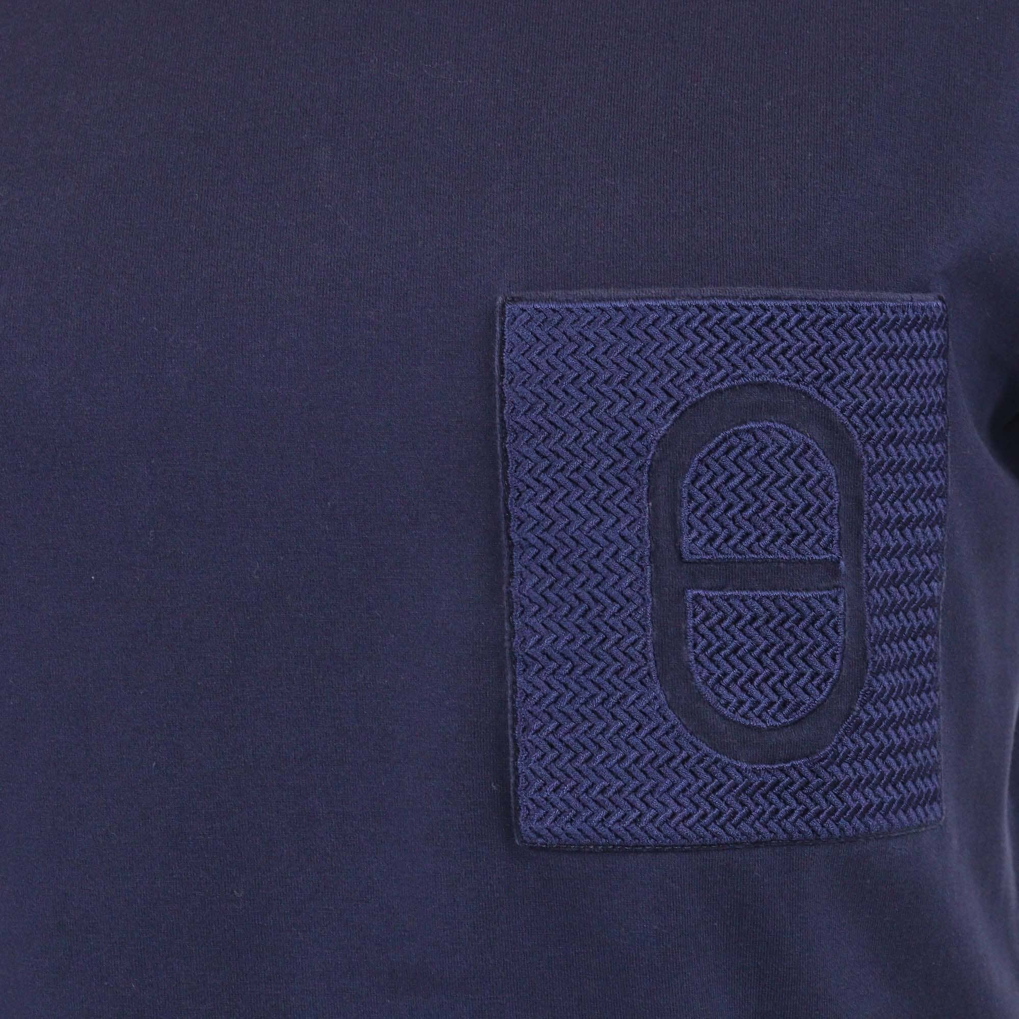 Hermes Navy Blue Chain de Ancre Embroidered Pocket T-Shirt Womens Hermes 
