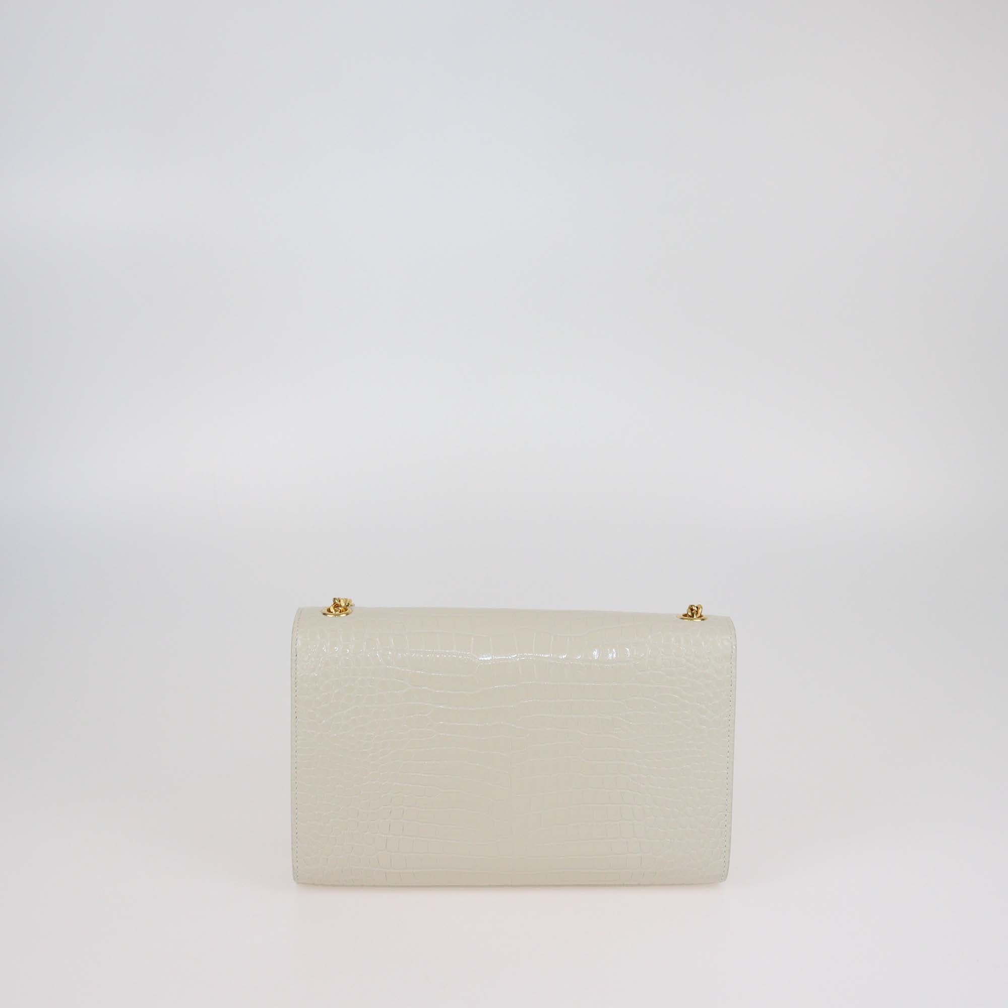 Saint Laurent Off White Croc Embossed Leather Medium Kate Tassel Shoulder Bag