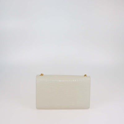 Saint Laurent Off White Croc Embossed Leather Medium Kate Tassel Shoulder Bag