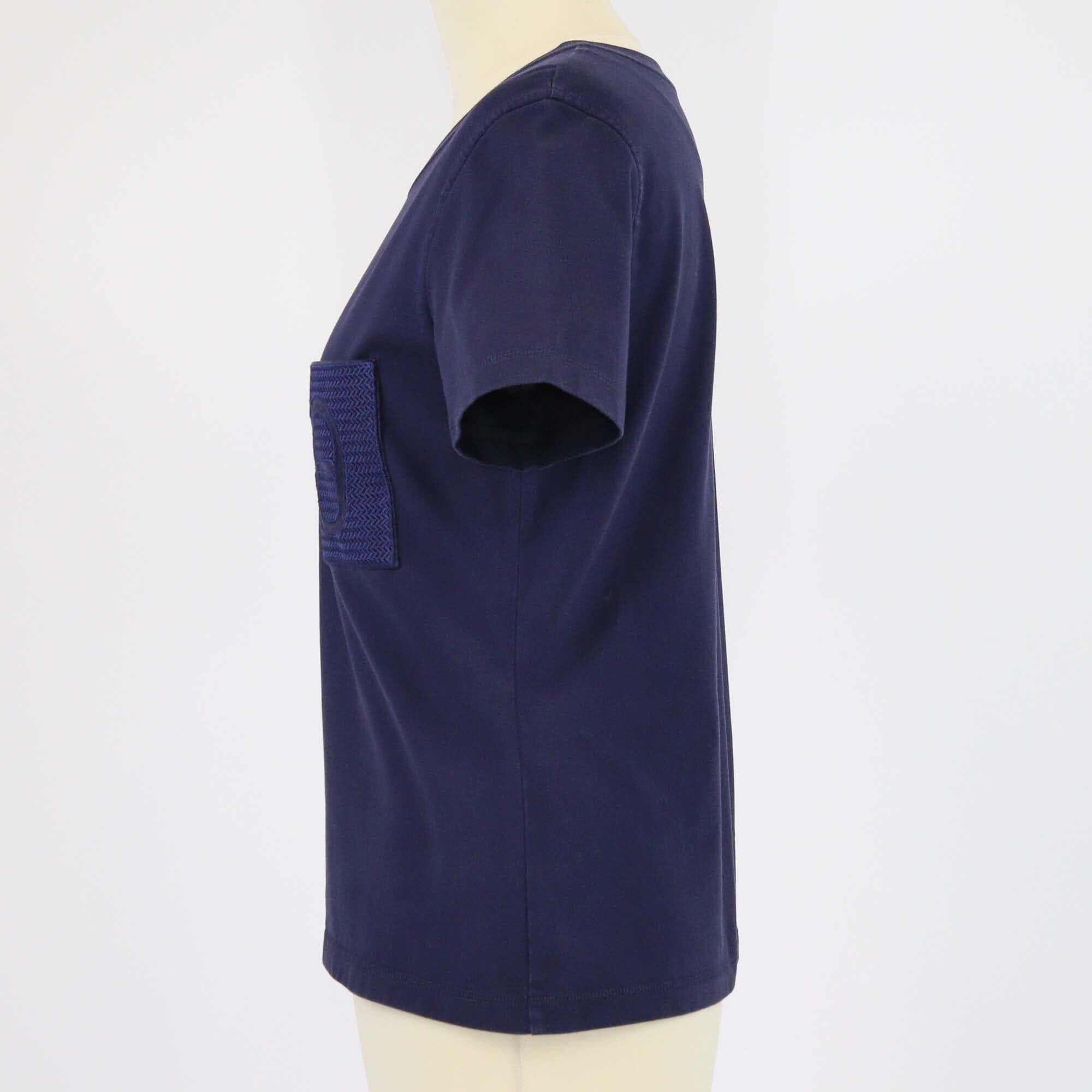 Hermes Navy Blue Chain de Ancre Embroidered Pocket T-Shirt Womens Hermes 