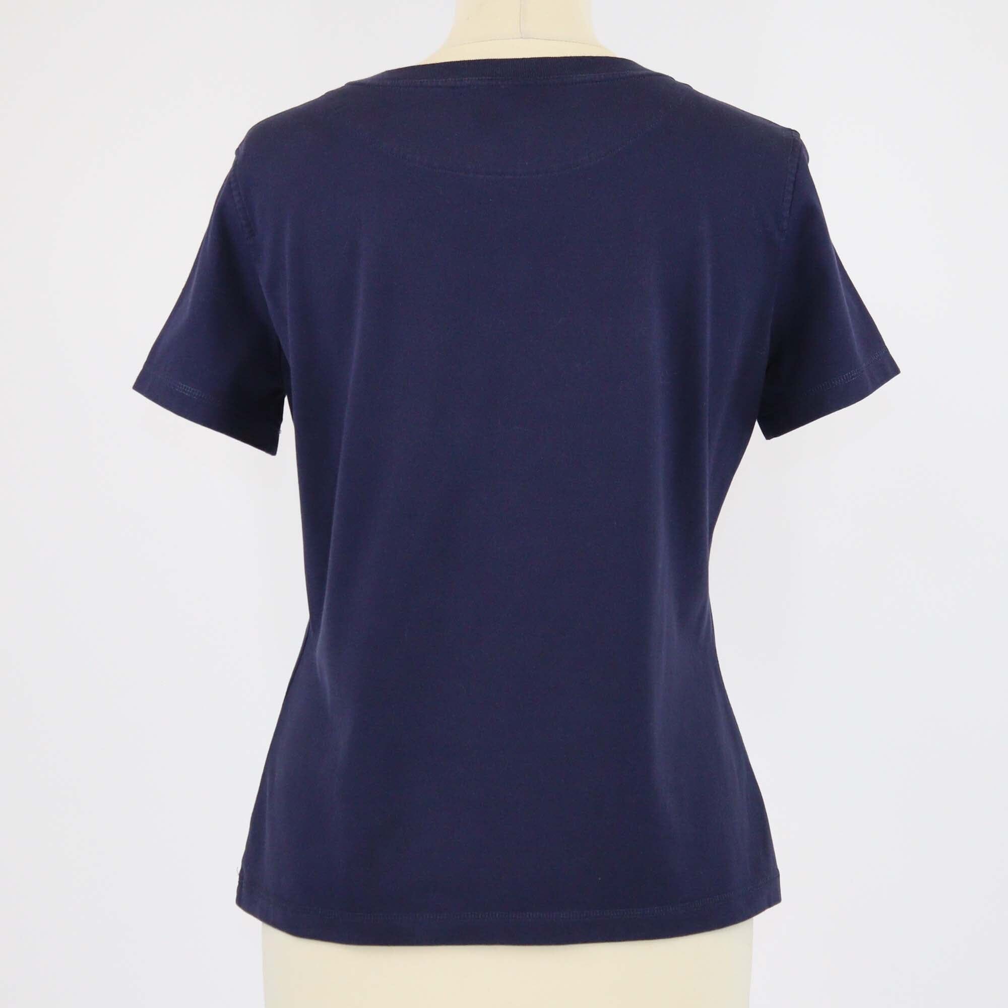 Hermes Navy Blue Chain de Ancre Embroidered Pocket T-Shirt Womens Hermes 