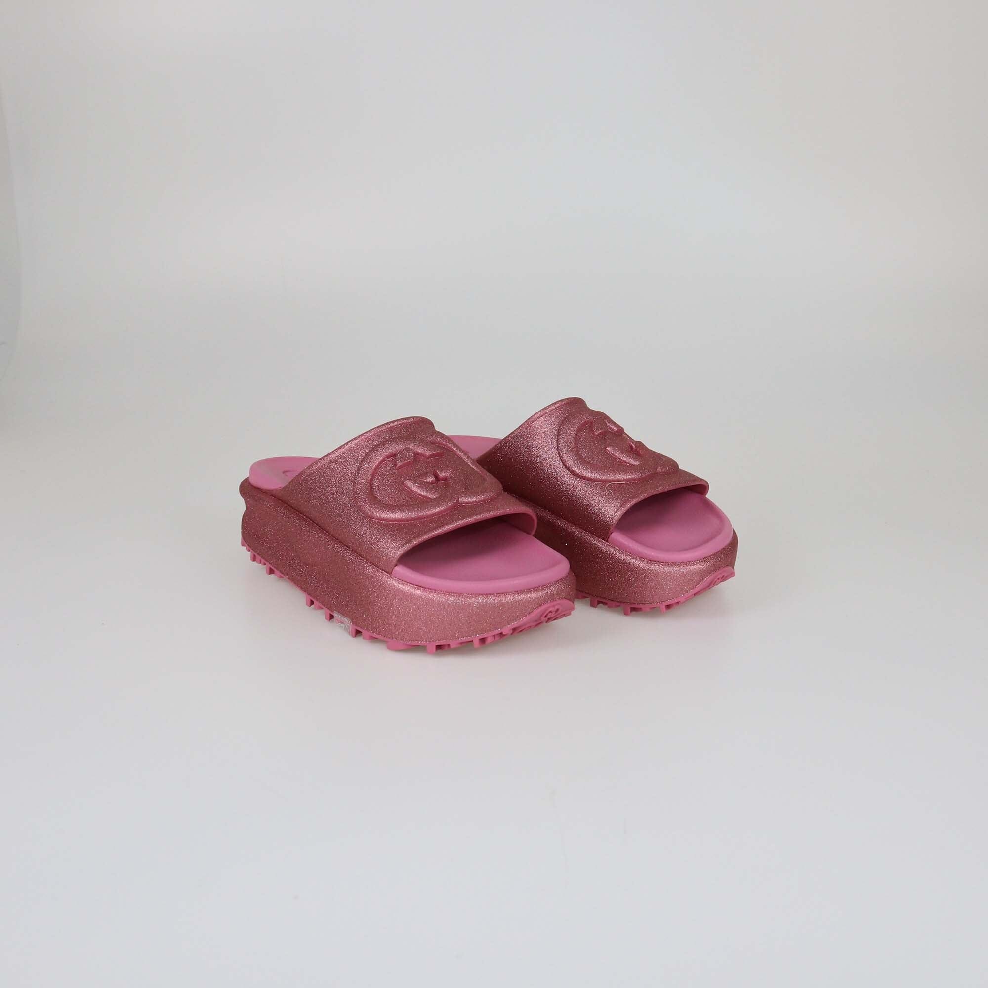 Gucci Pink Interlocking G Slide Sandals Womens Gucci 