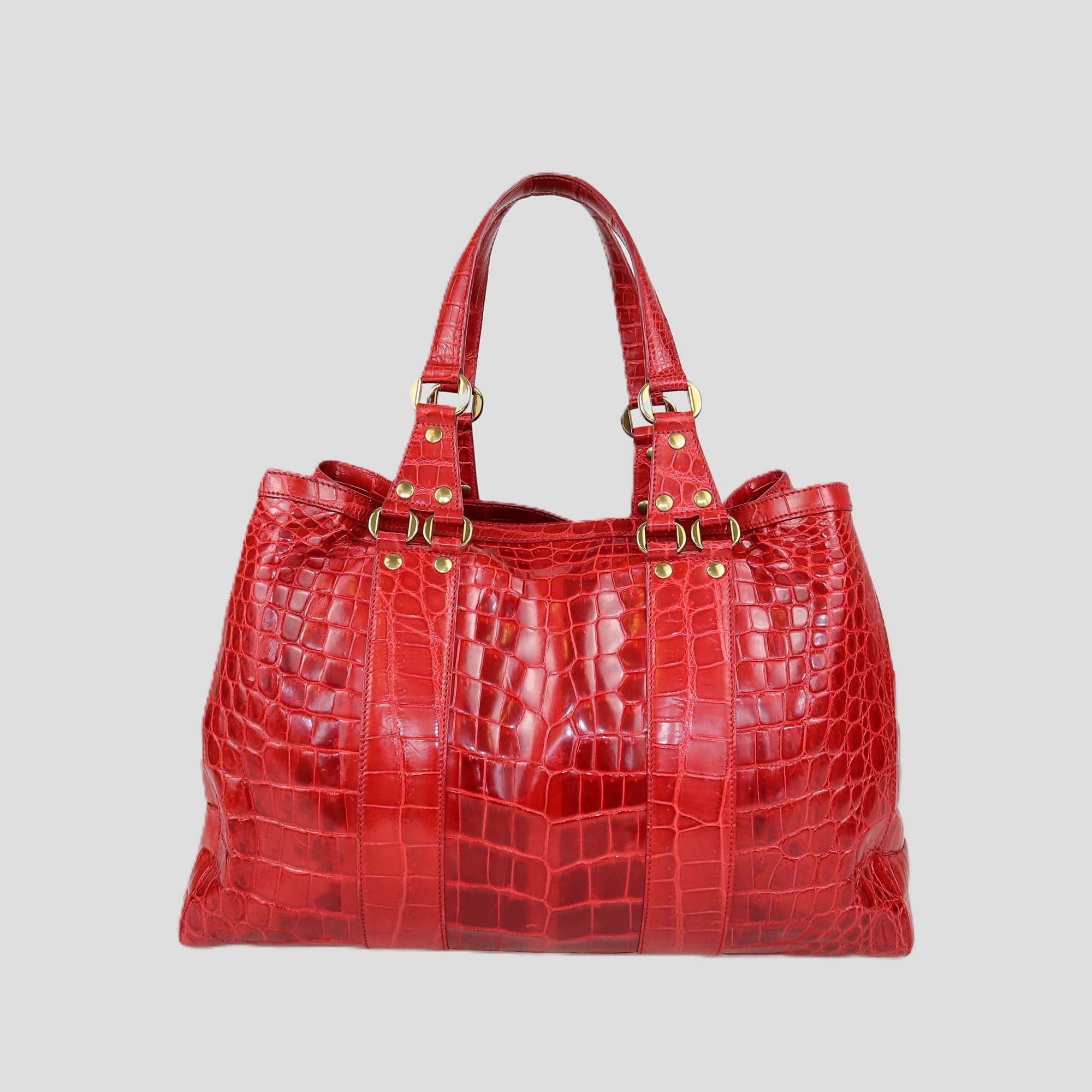 Donna Karan Collection Red Shine Crocodile Shopper Tote