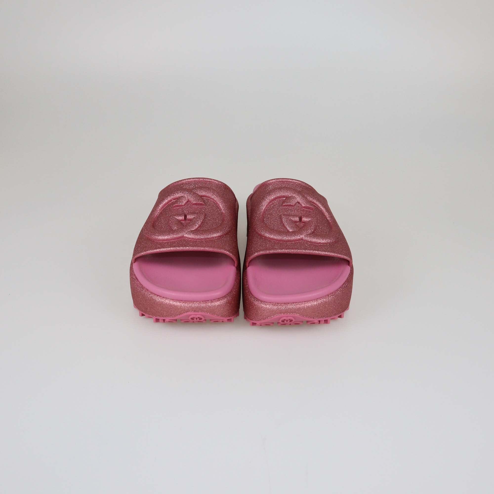 Gucci Pink Interlocking G Slide Sandals Womens Gucci 