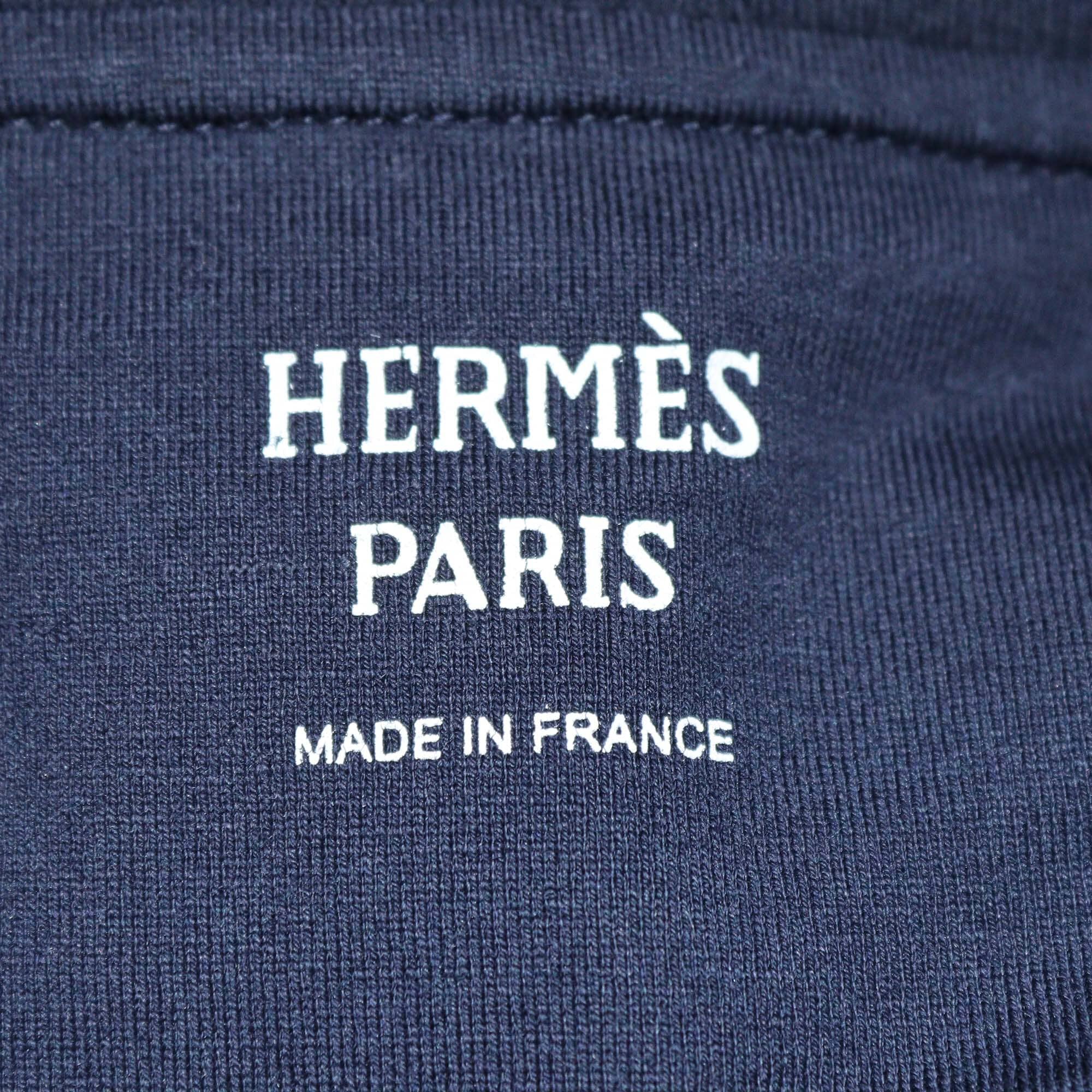 Hermes Navy Blue Chain de Ancre Embroidered Pocket T-Shirt Womens Hermes 