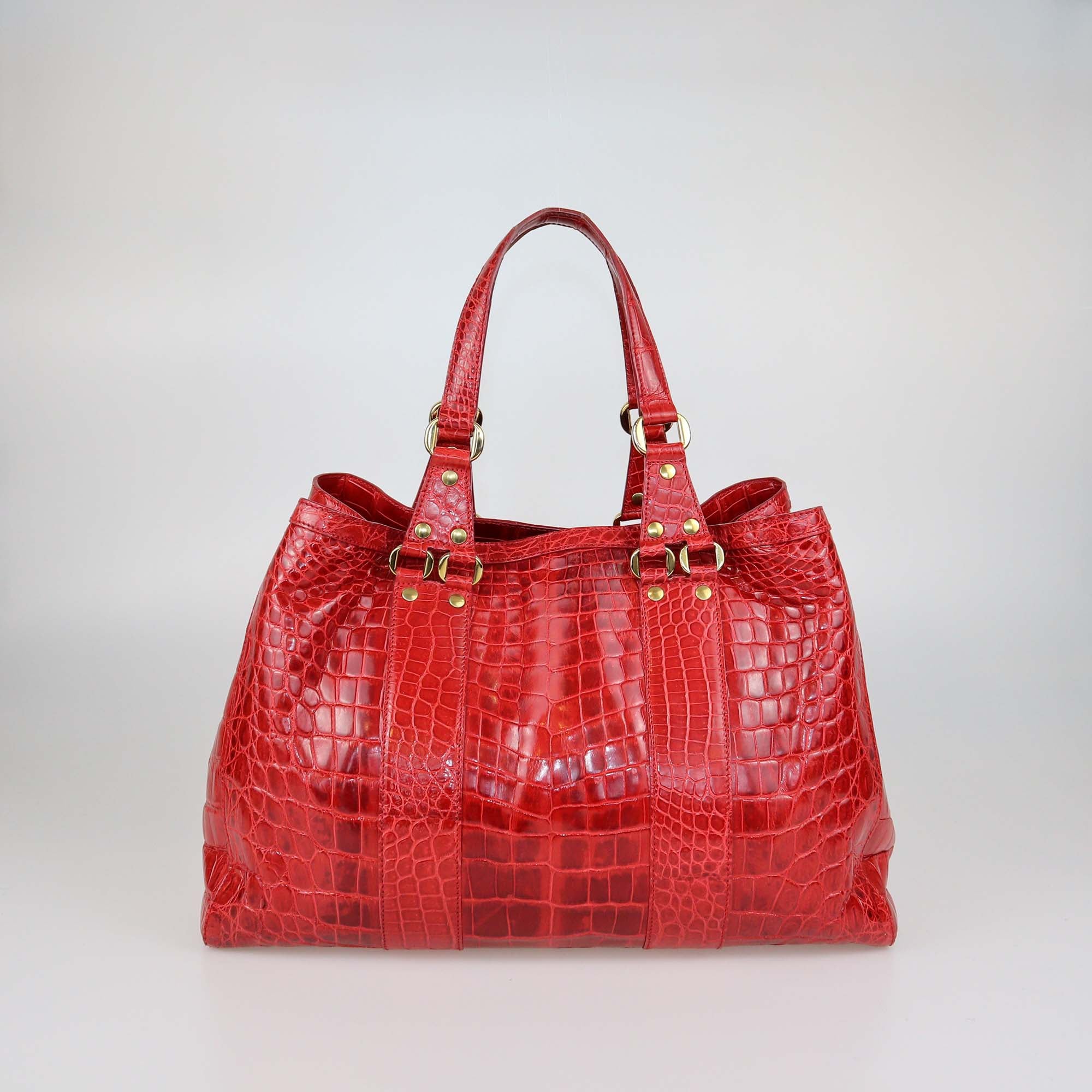 Donna Karan Collection Red Shine Crocodile Shopper Tote