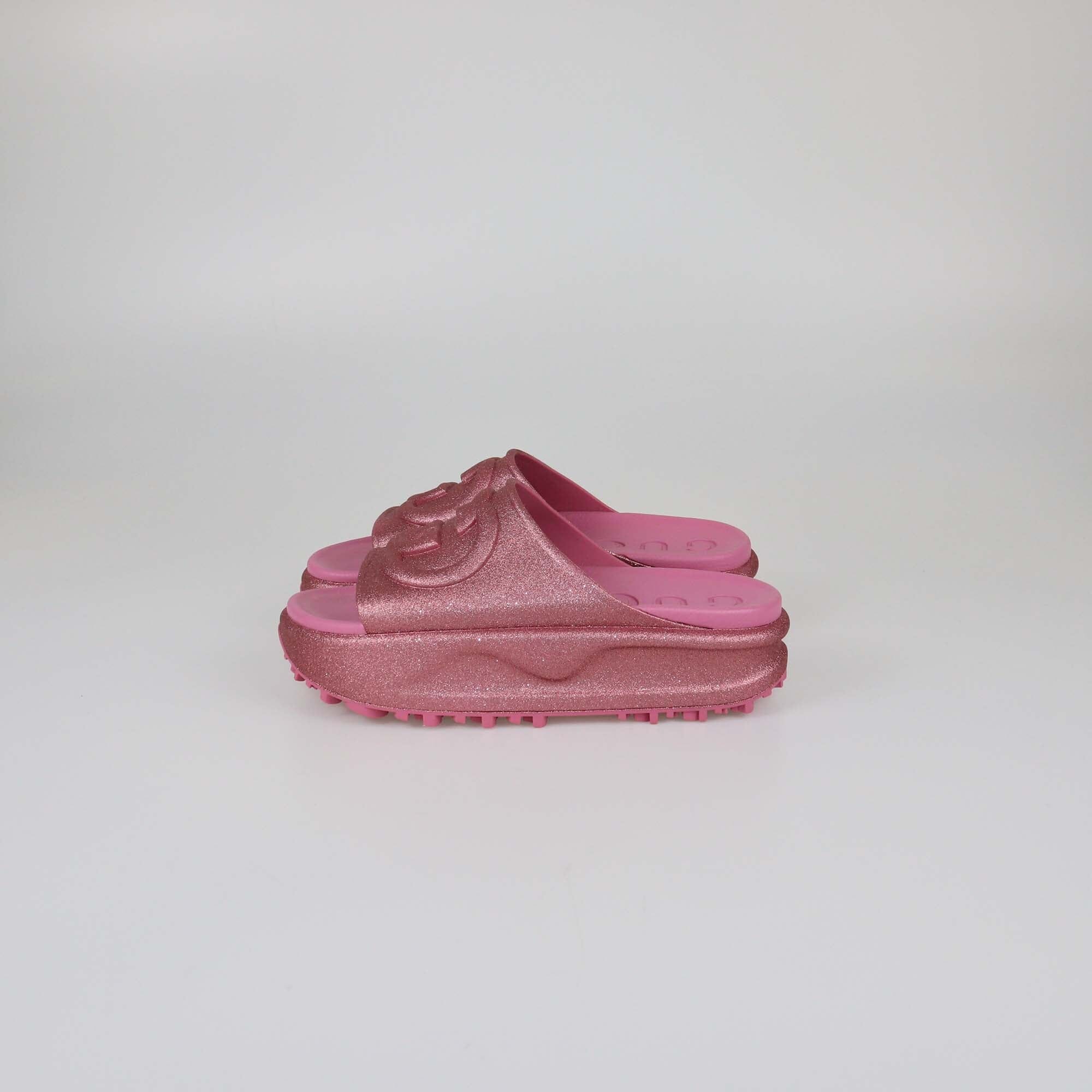 Gucci Pink Interlocking G Slide Sandals Womens Gucci 