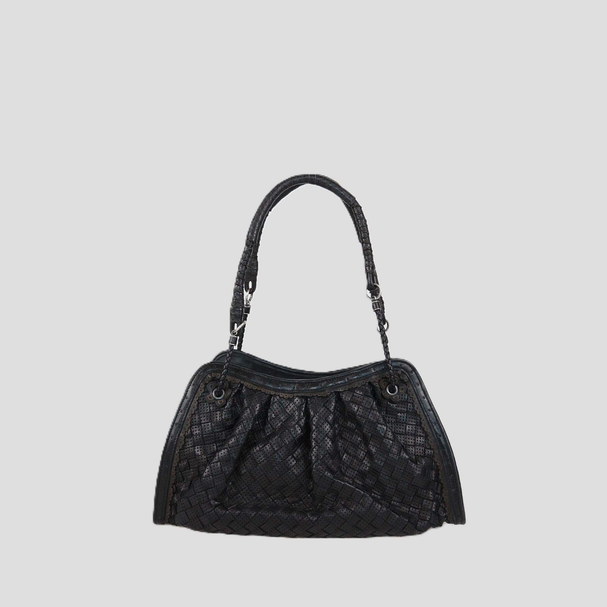 Bottega Veneta Black Intrecciato Perforated Leather Satchel