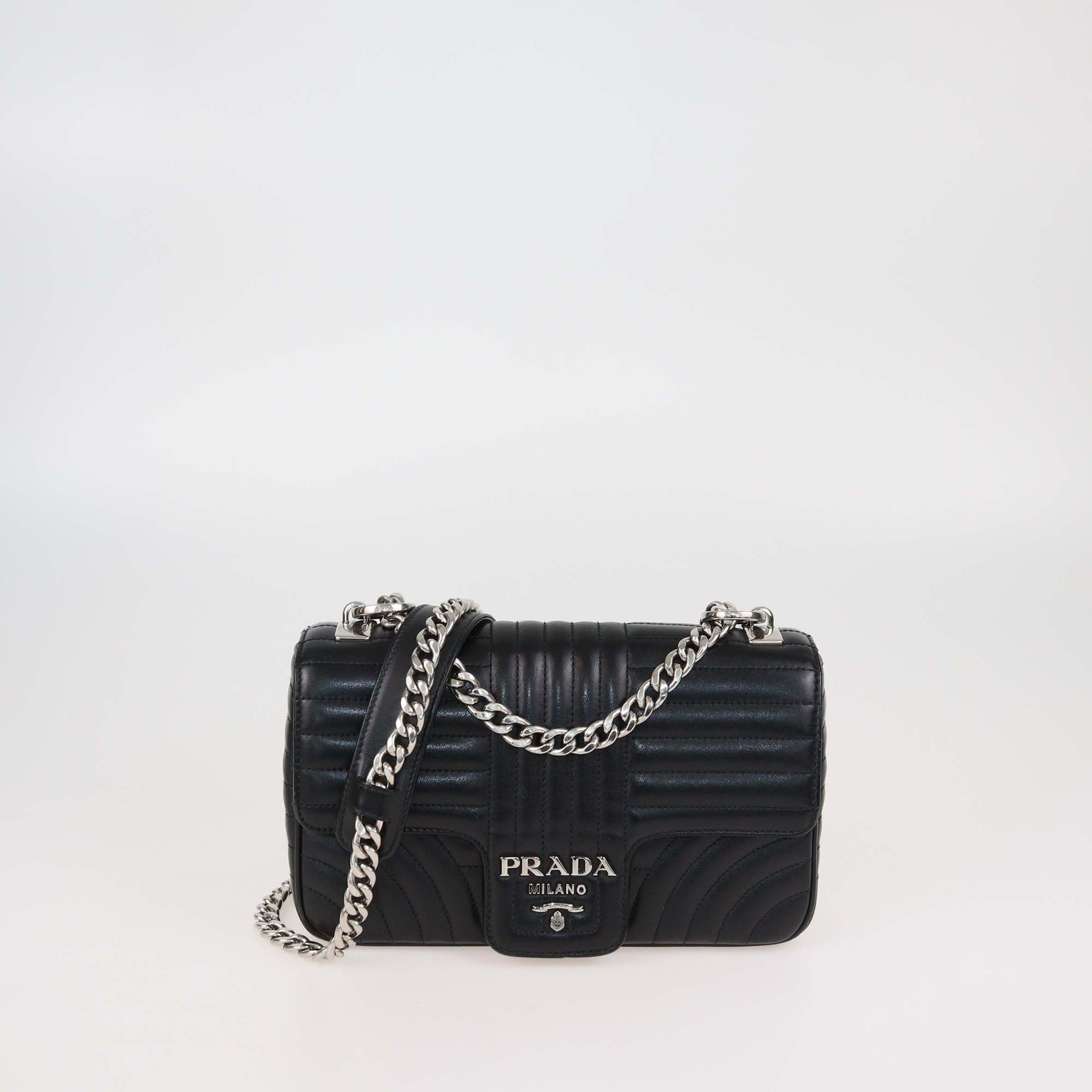 Prada Black Leather Medium Diagramme Shoulder Bag