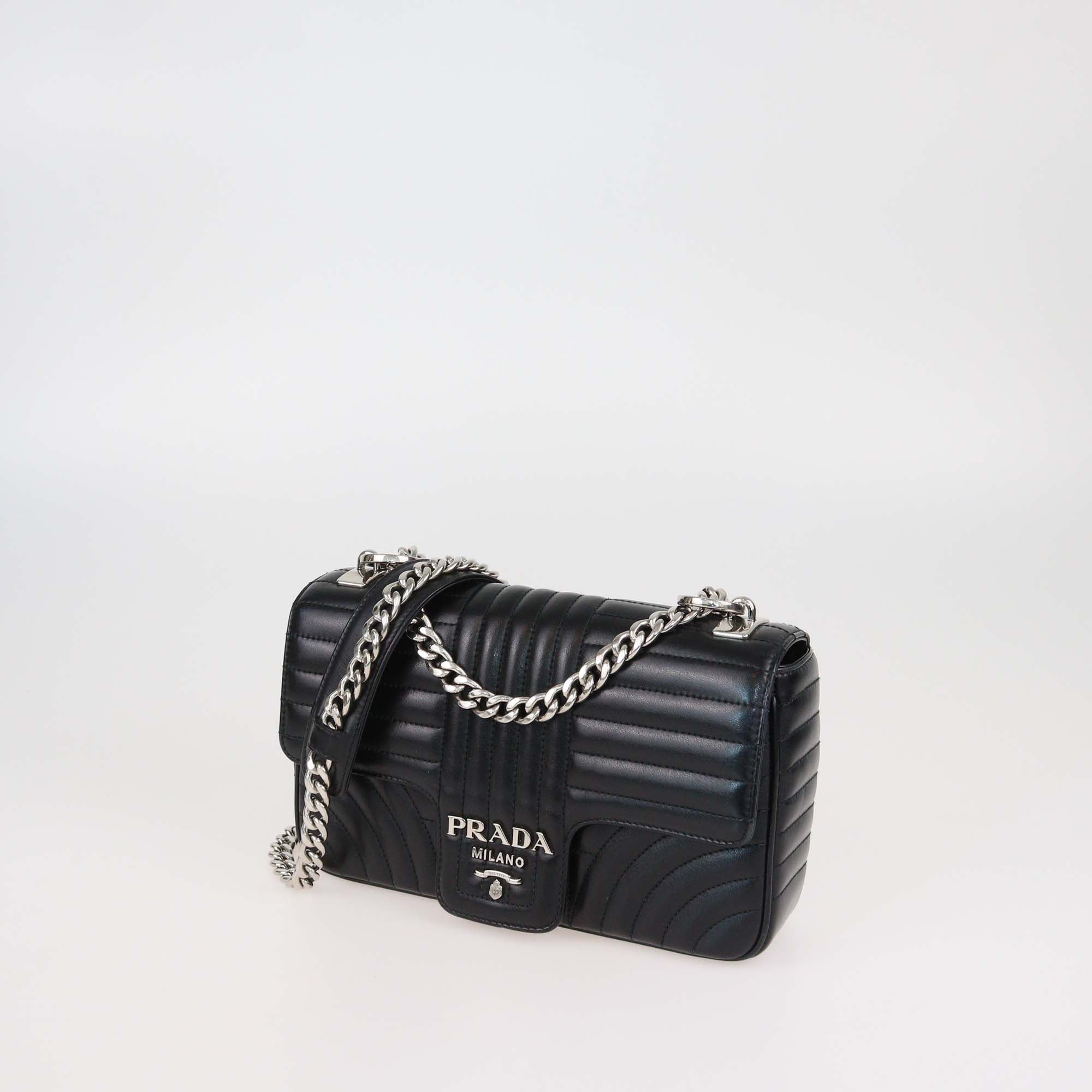 Prada Black Leather Medium Diagramme Shoulder Bag