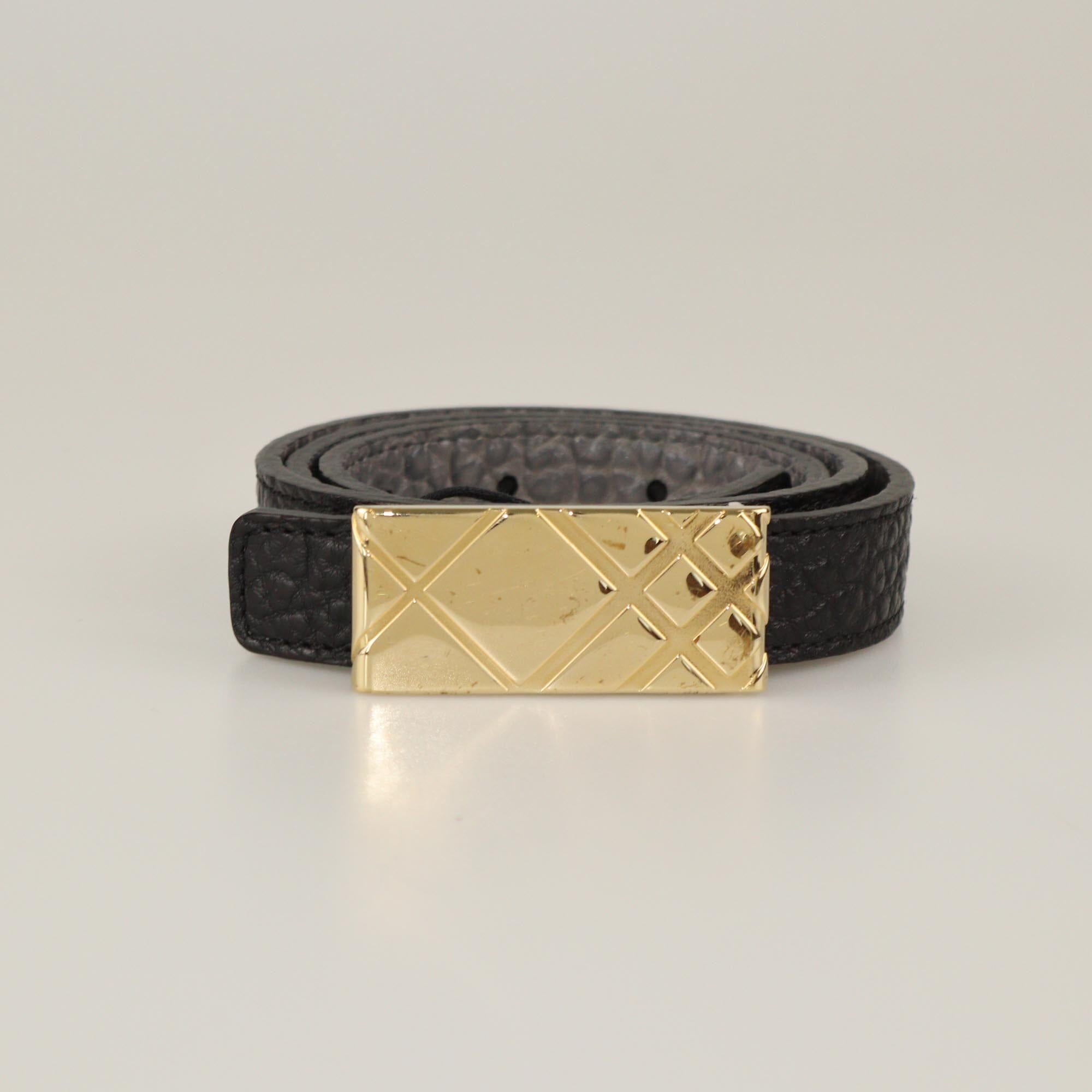 Burberry Black/Grey Slim Checked Buckle Belt Womens Burberry 