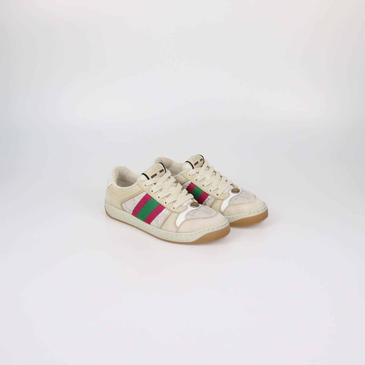 Gucci Beige Suede and Canvas Screener Sneakers