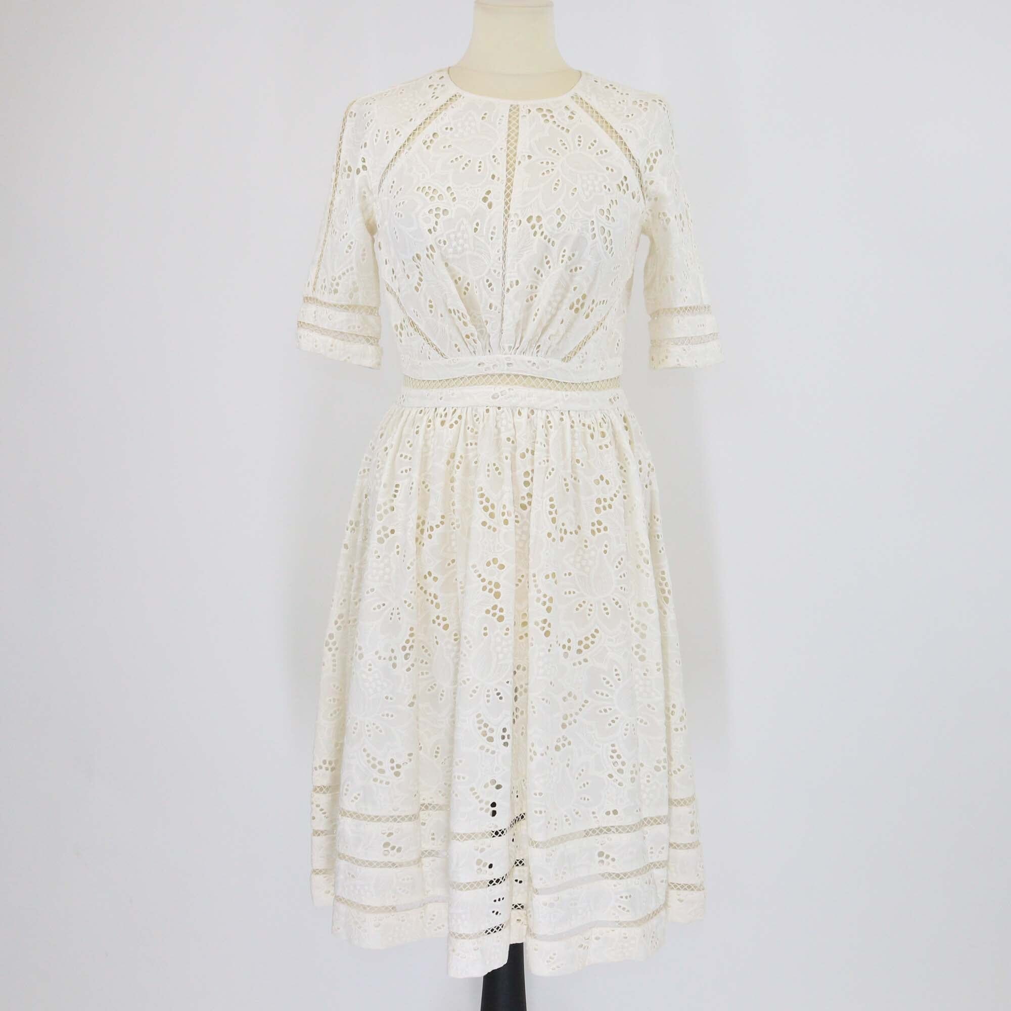 Zimmermann Off White Roza Eyelet Broderie Short Sleeve Midi Dress Womens Zimmermann 