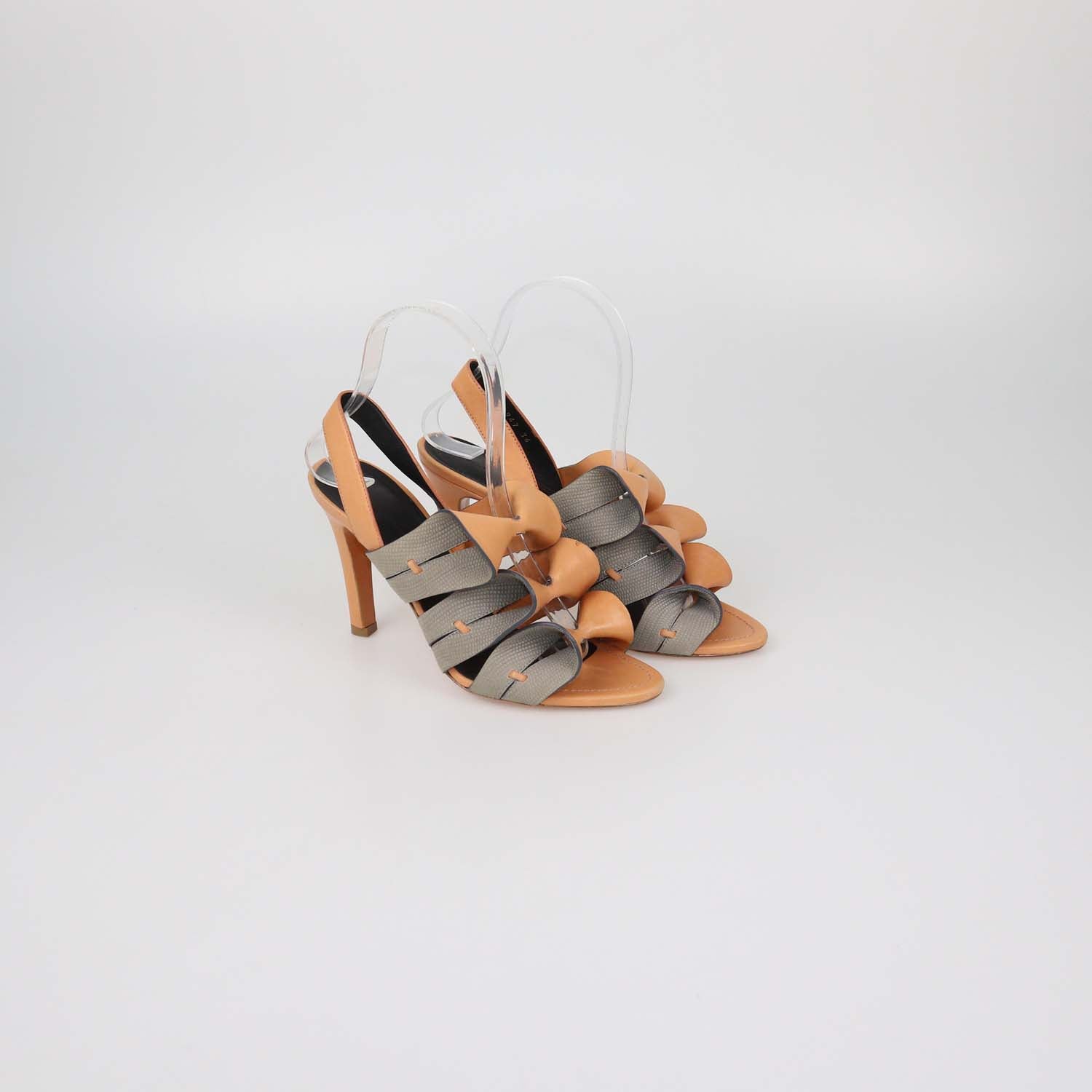 Balenciaga Peach/Grey Lizard Embossed Nubuck and Leather Origami Bow Sandals