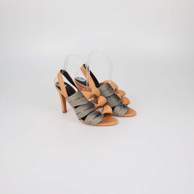 Balenciaga Peach/Grey Lizard Embossed Nubuck and Leather Origami Bow Sandals