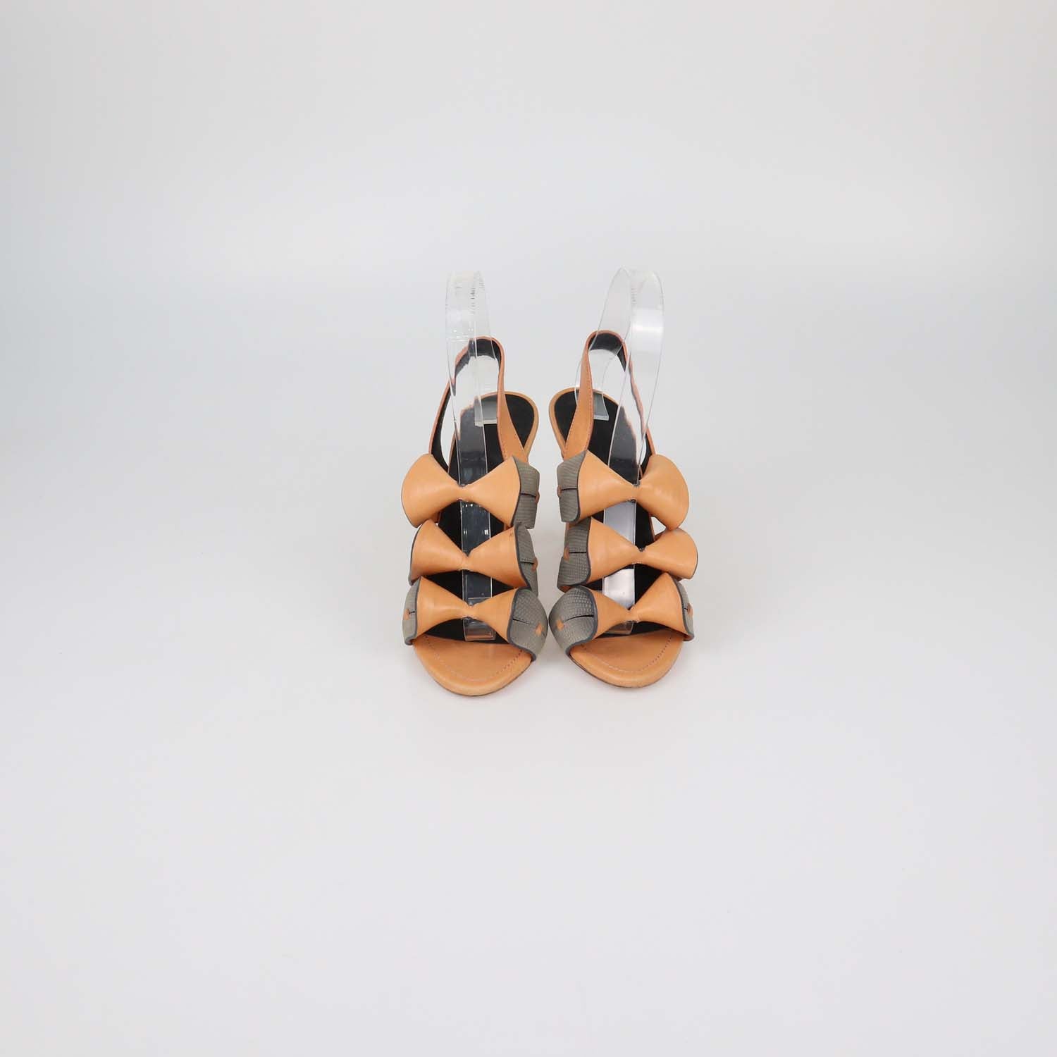 Balenciaga Peach/Grey Lizard Embossed Nubuck and Leather Origami Bow Sandals