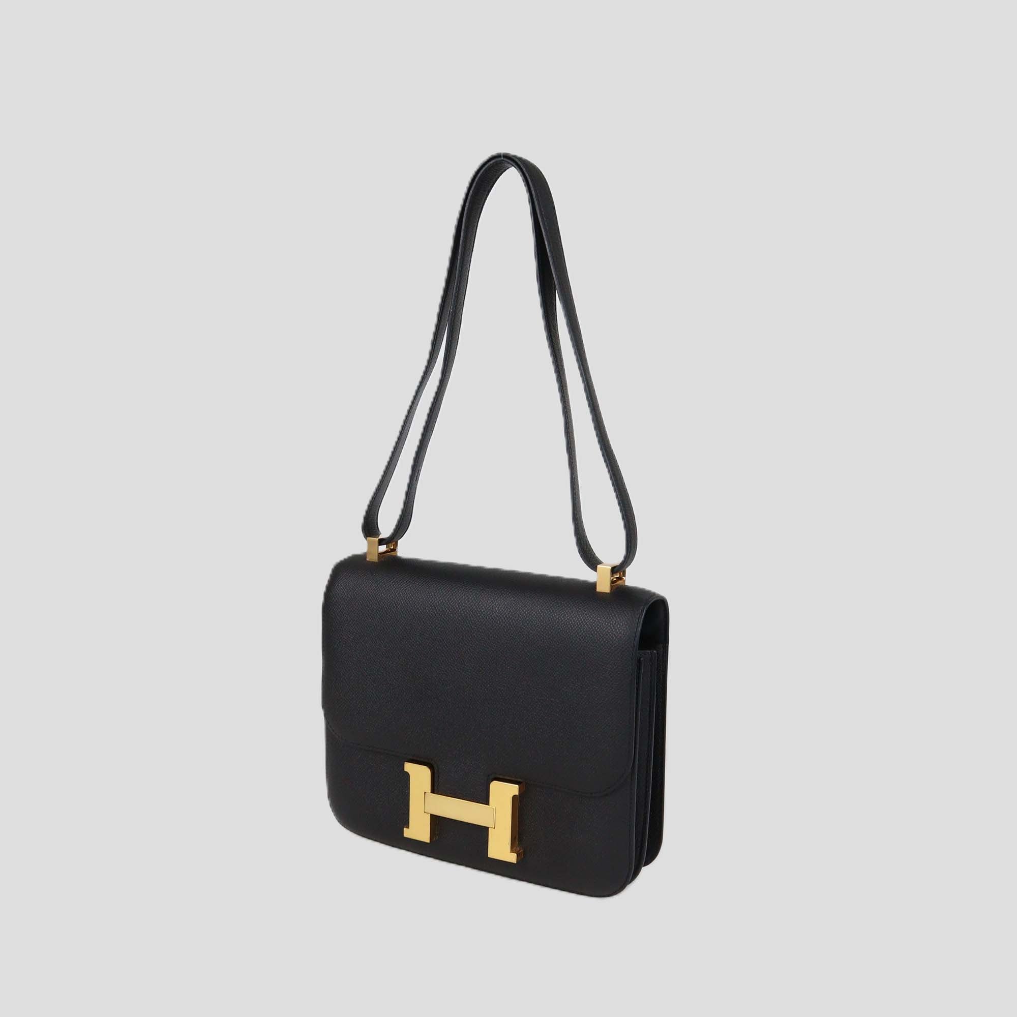 Hermes Black Epsom Leather Gold Hardware Constance 24 Bag