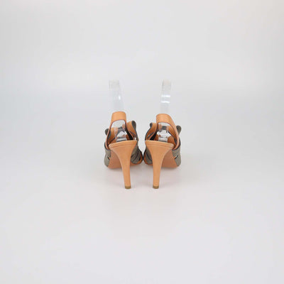 Balenciaga Peach/Grey Lizard Embossed Nubuck and Leather Origami Bow Sandals