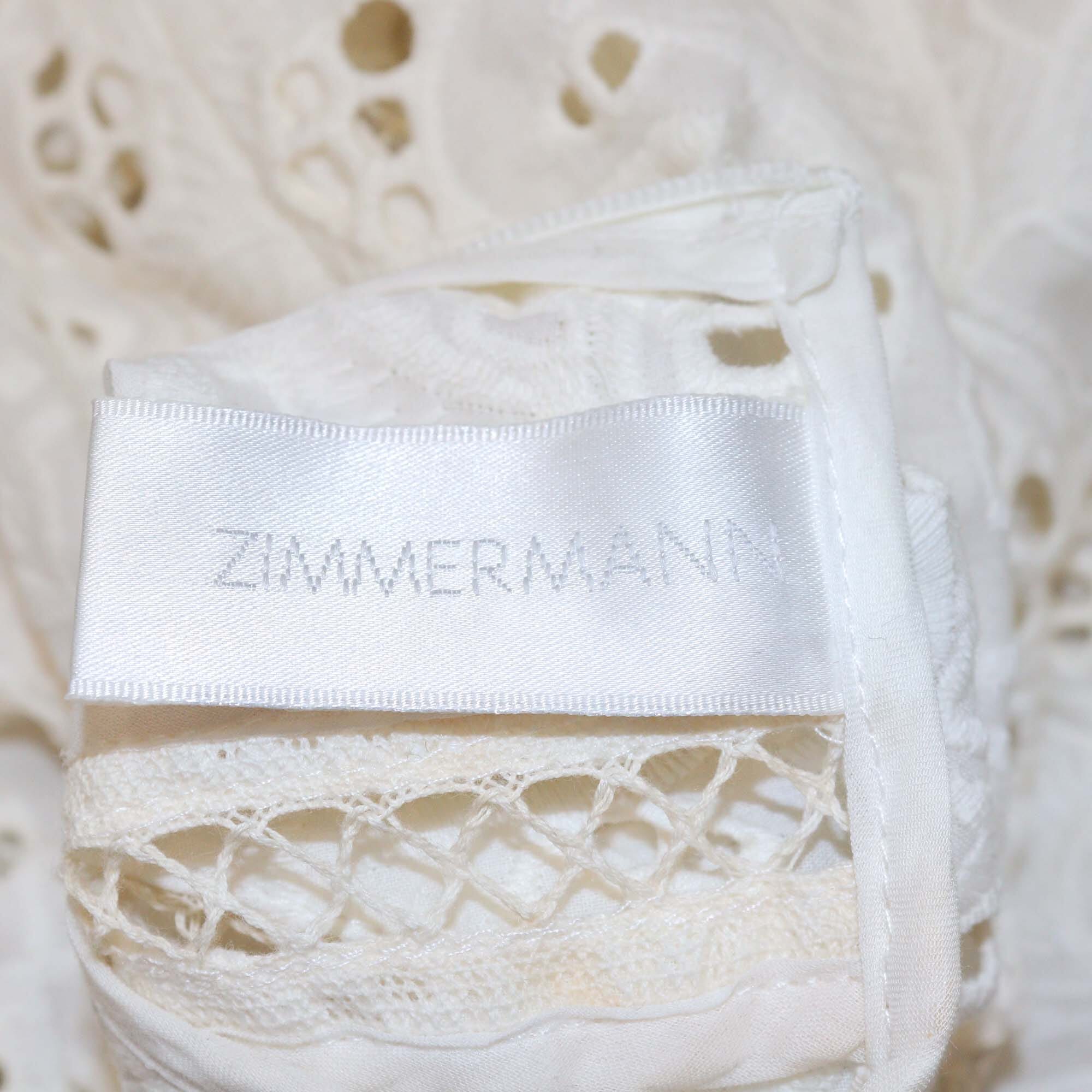 Zimmermann Off White Roza Eyelet Broderie Short Sleeve Midi Dress Womens Zimmermann 