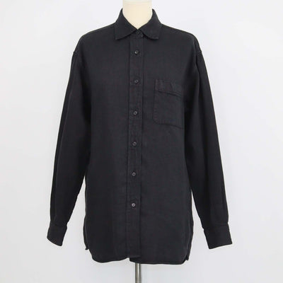 The Row Black Linen Denim Nesson Oversized Button Down Shirt