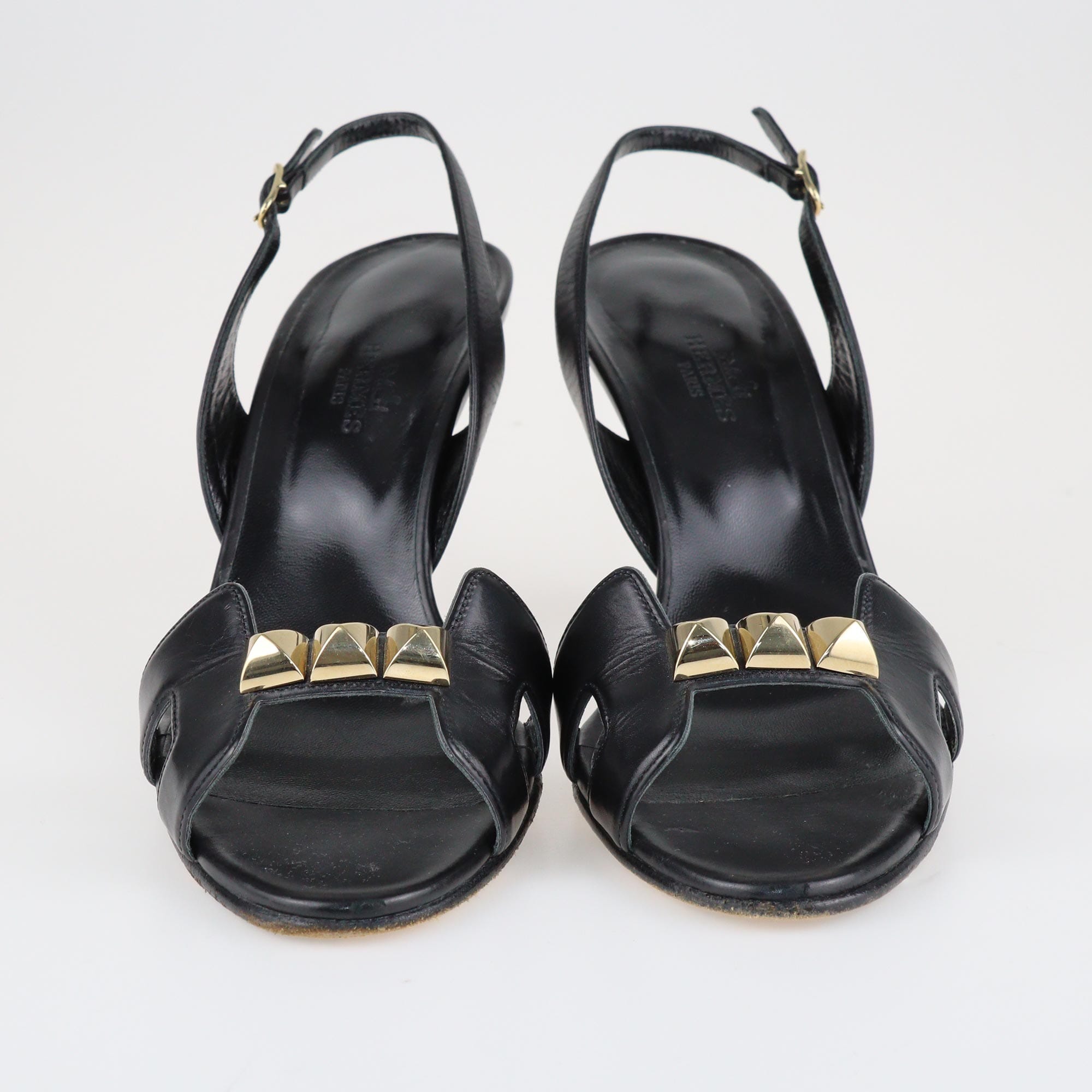 Black Studded Night Slingback Sandals Shoes Hermes 