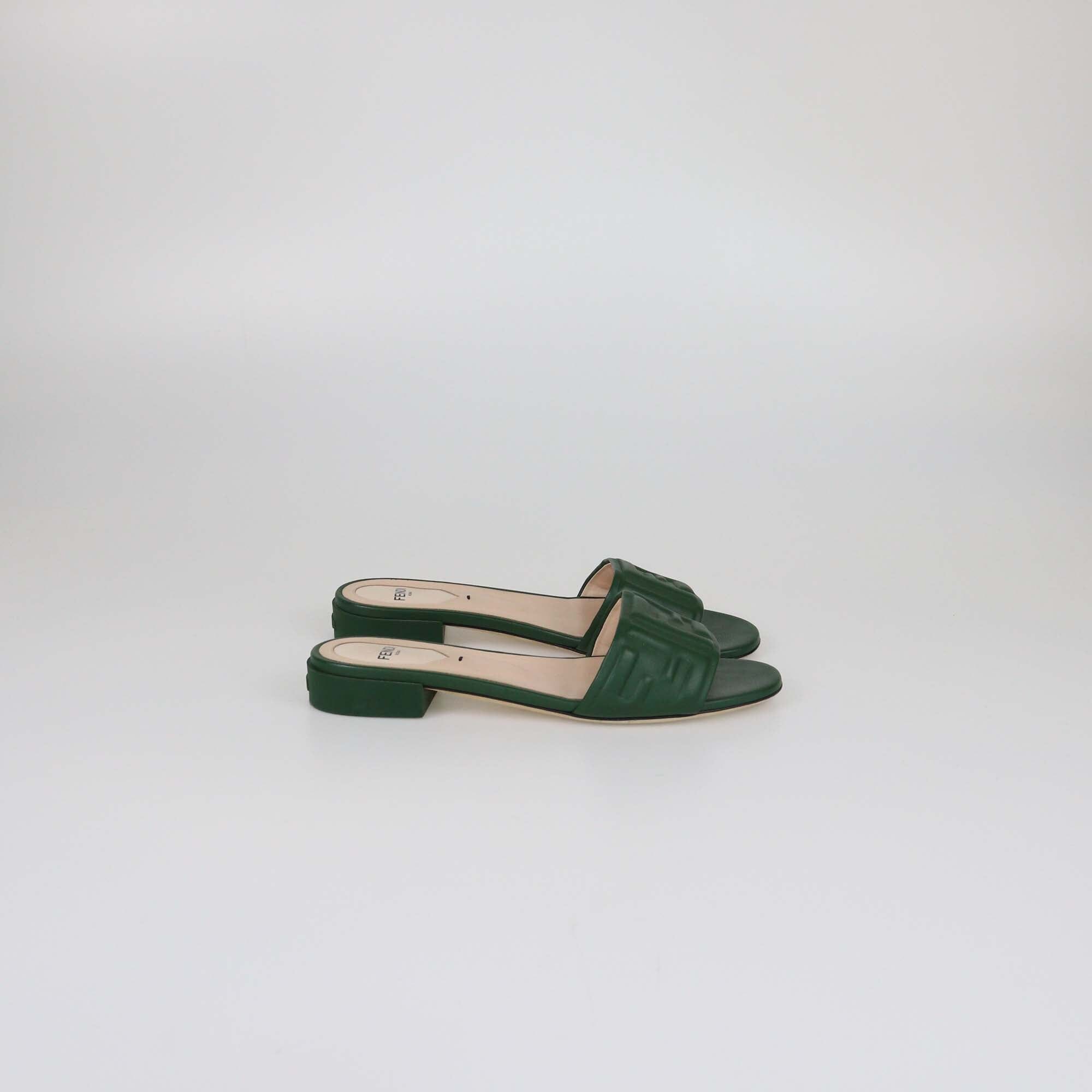 Fendi Green FF Flat Sandals Womens Fendi 