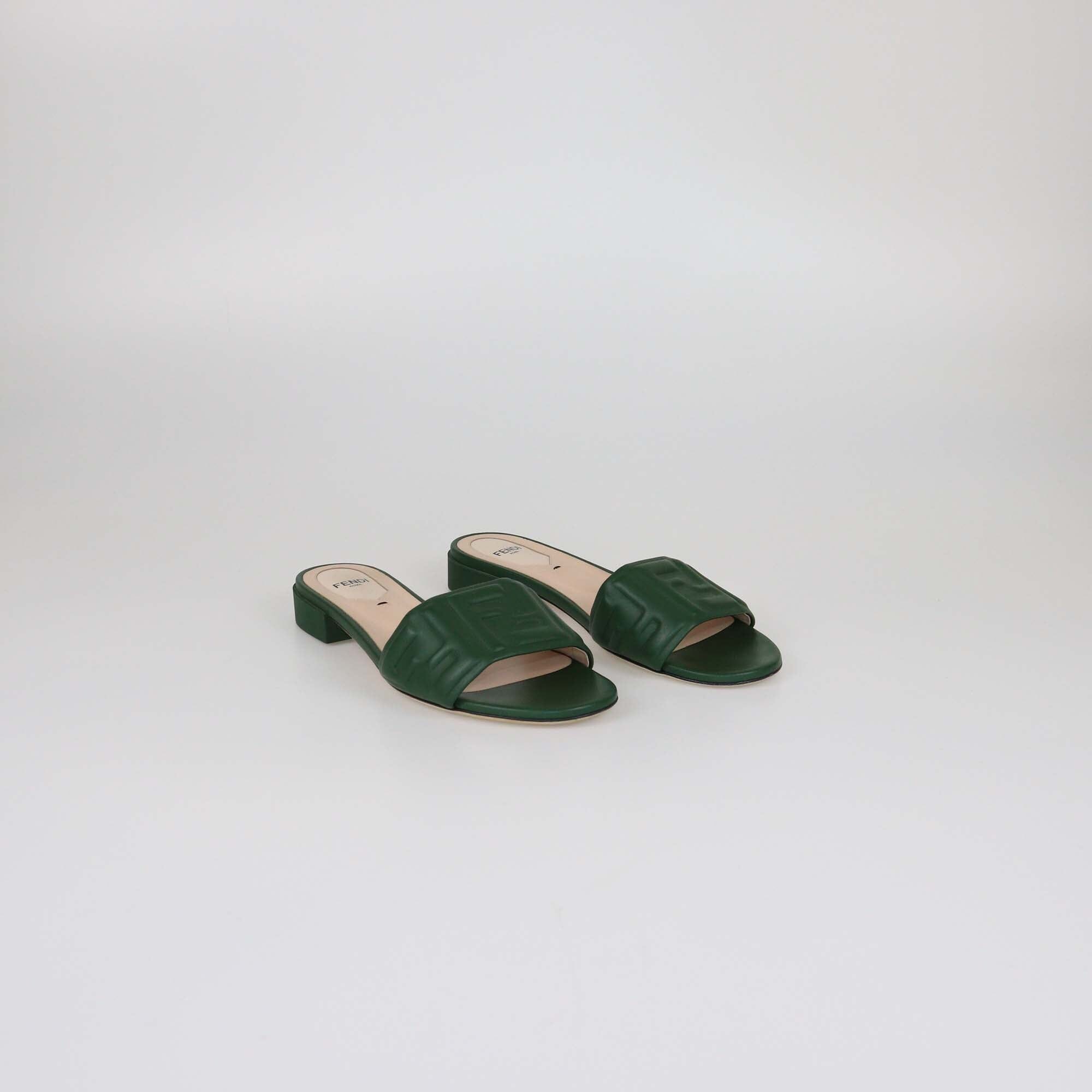 Fendi Green FF Flat Sandals Womens Fendi 