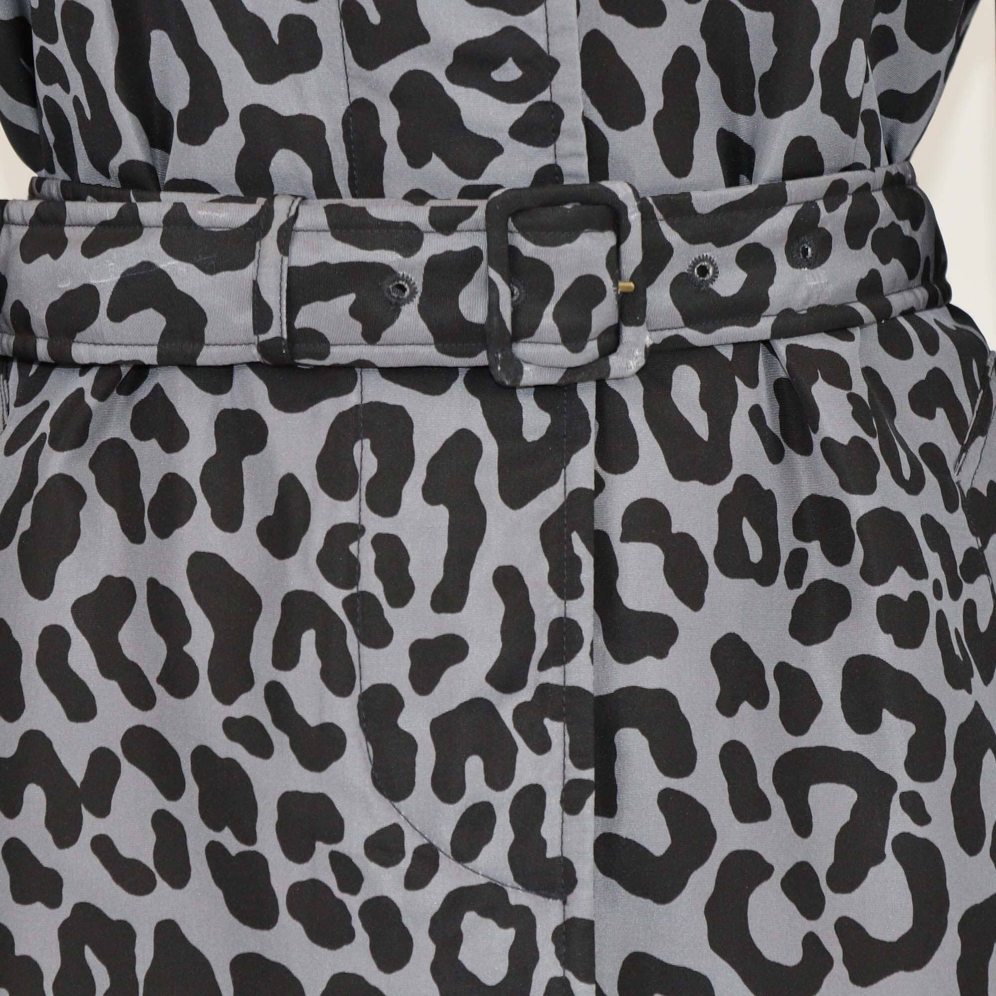 Prada Grey/Black Leopard Print Puffer Belted Trench Coat Womens Prada 