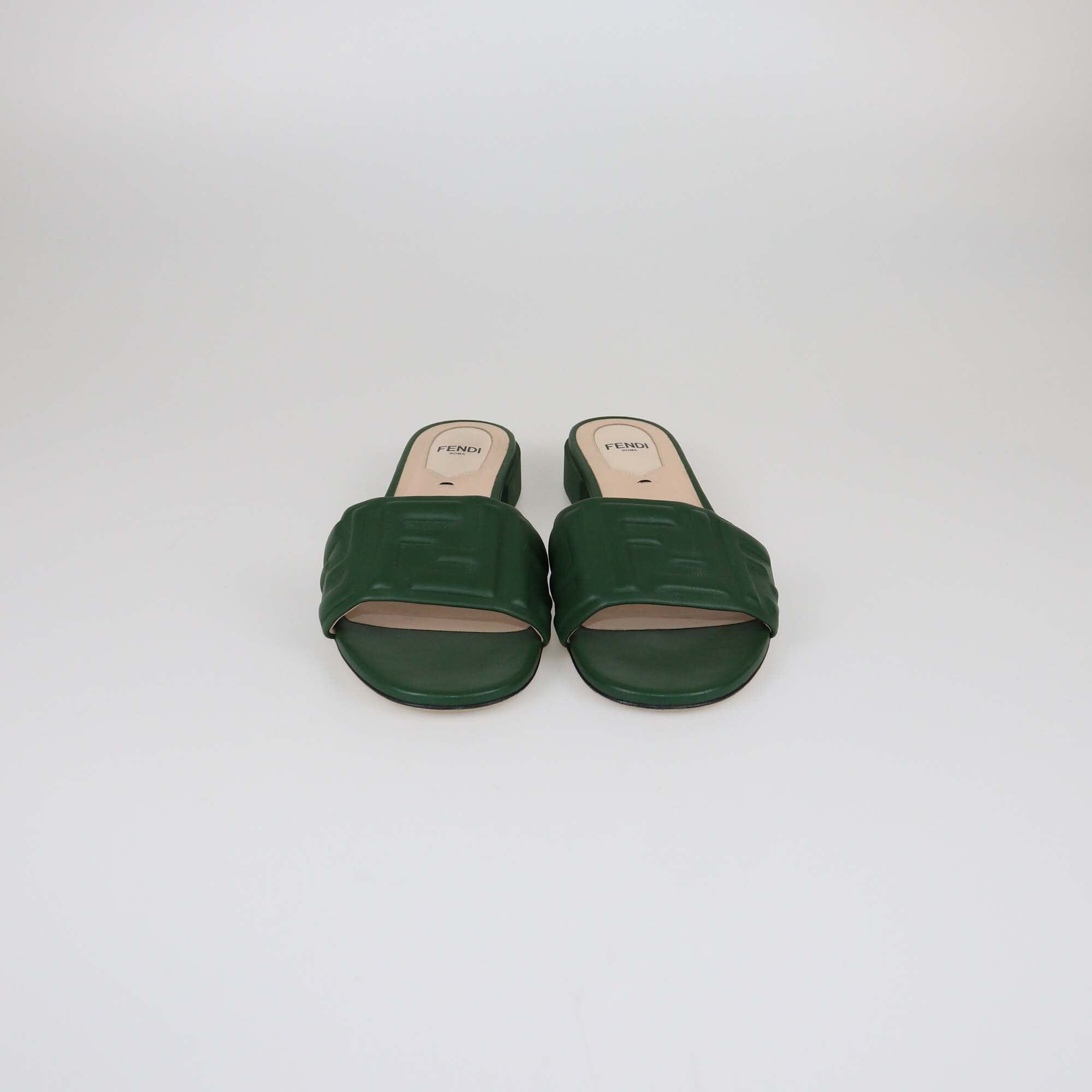 Fendi Green FF Flat Sandals Womens Fendi 