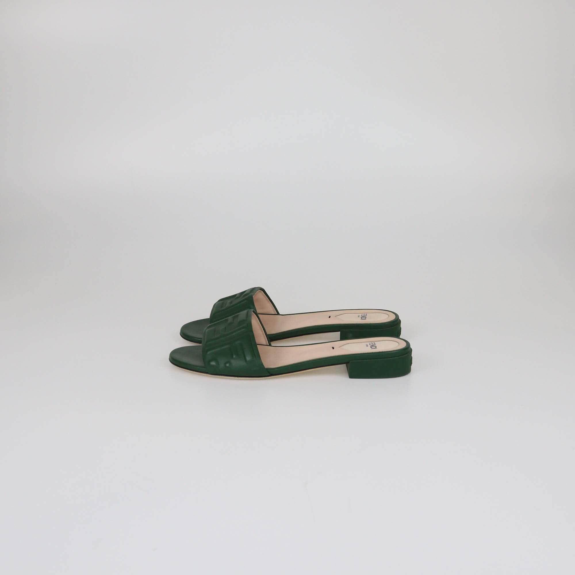 Fendi Green FF Flat Sandals Womens Fendi 