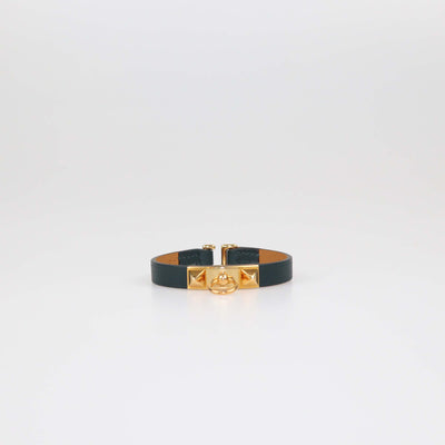 Hermes Vert Bosphore Swift Leather Rose Gold Mini Rivale Bracelet T2
