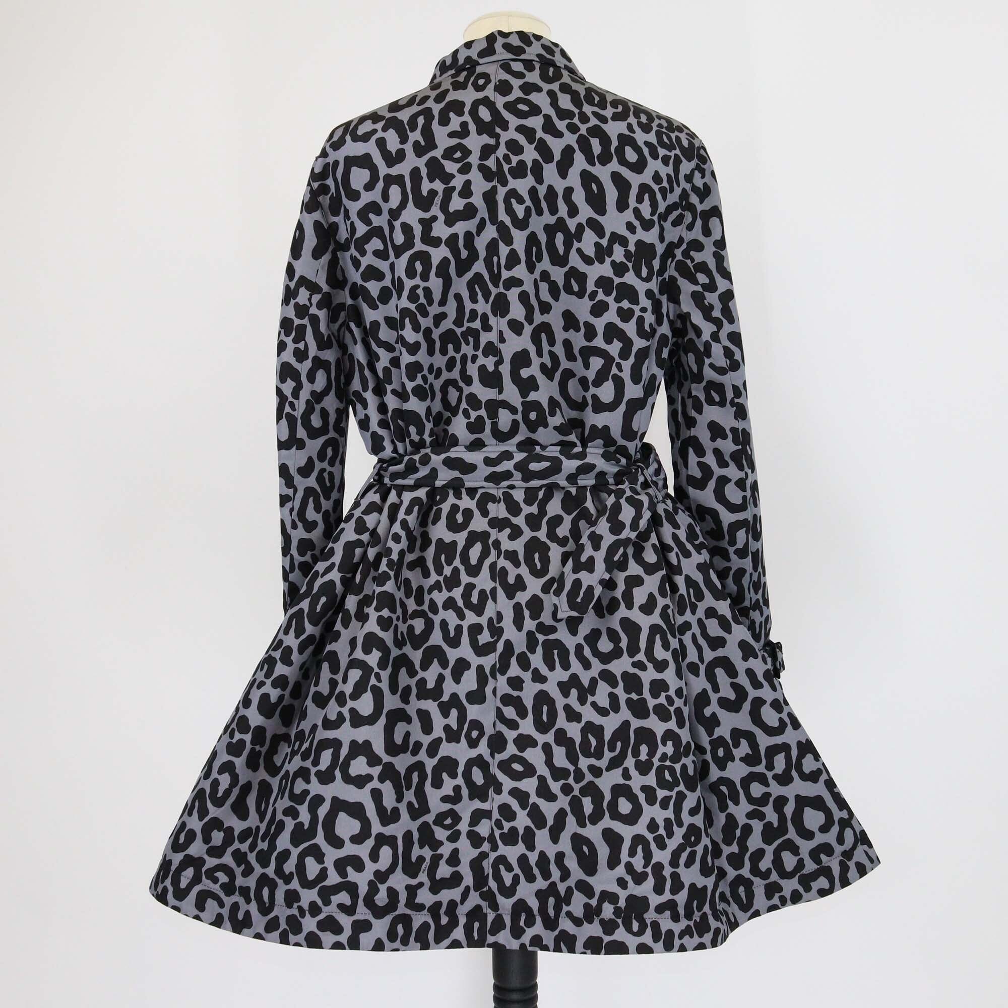 Prada Grey/Black Leopard Print Puffer Belted Trench Coat Womens Prada 