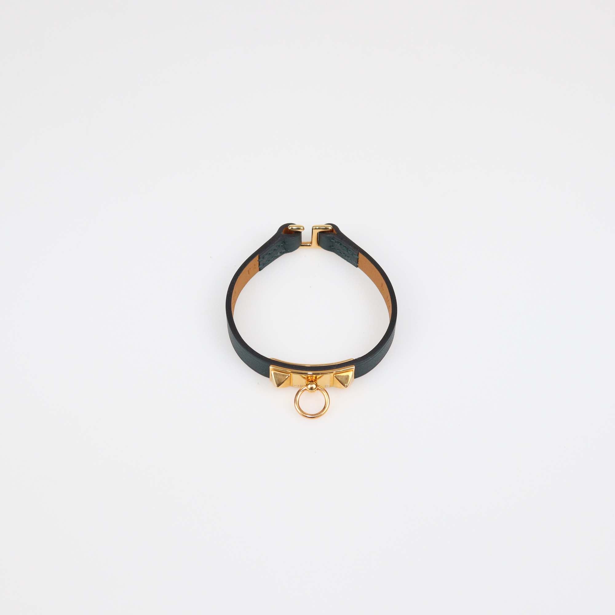 Hermes Vert Bosphore Swift Leather Rose Gold Mini Rivale Bracelet T2
