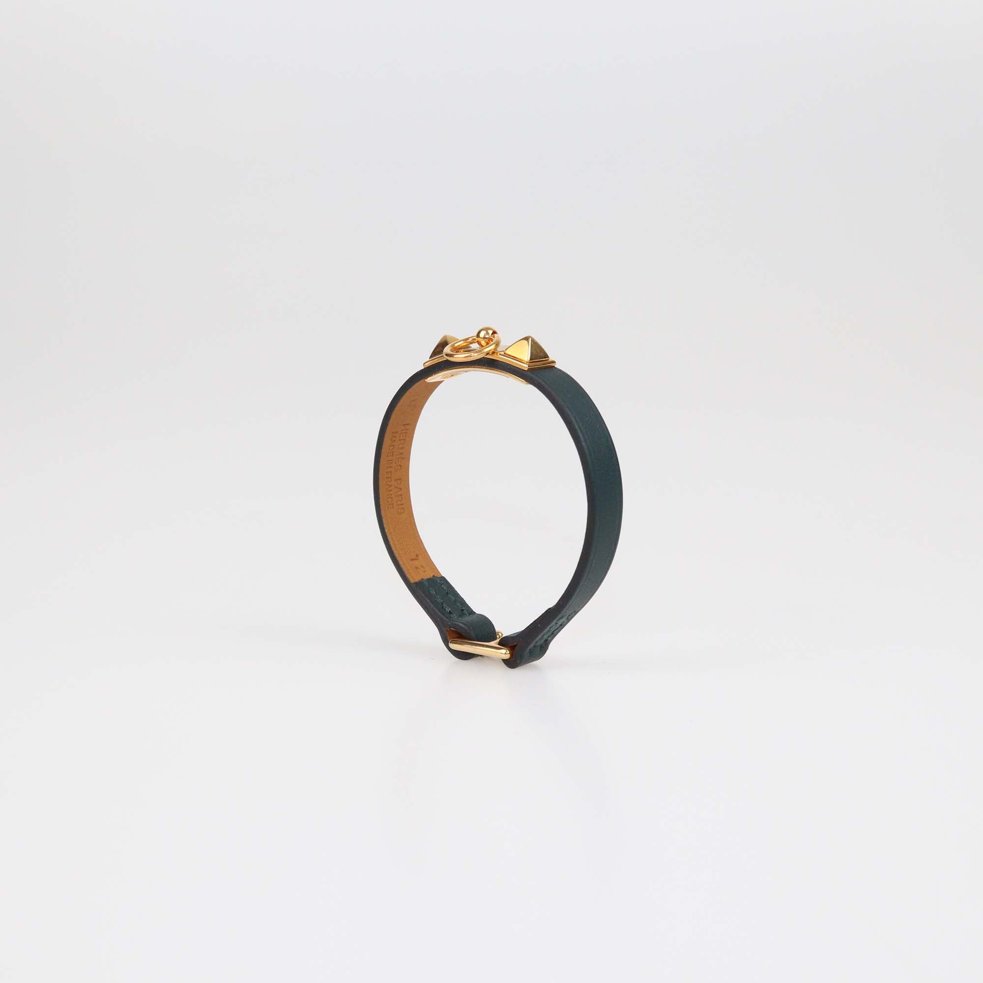Hermes Vert Bosphore Swift Leather Rose Gold Mini Rivale Bracelet T2