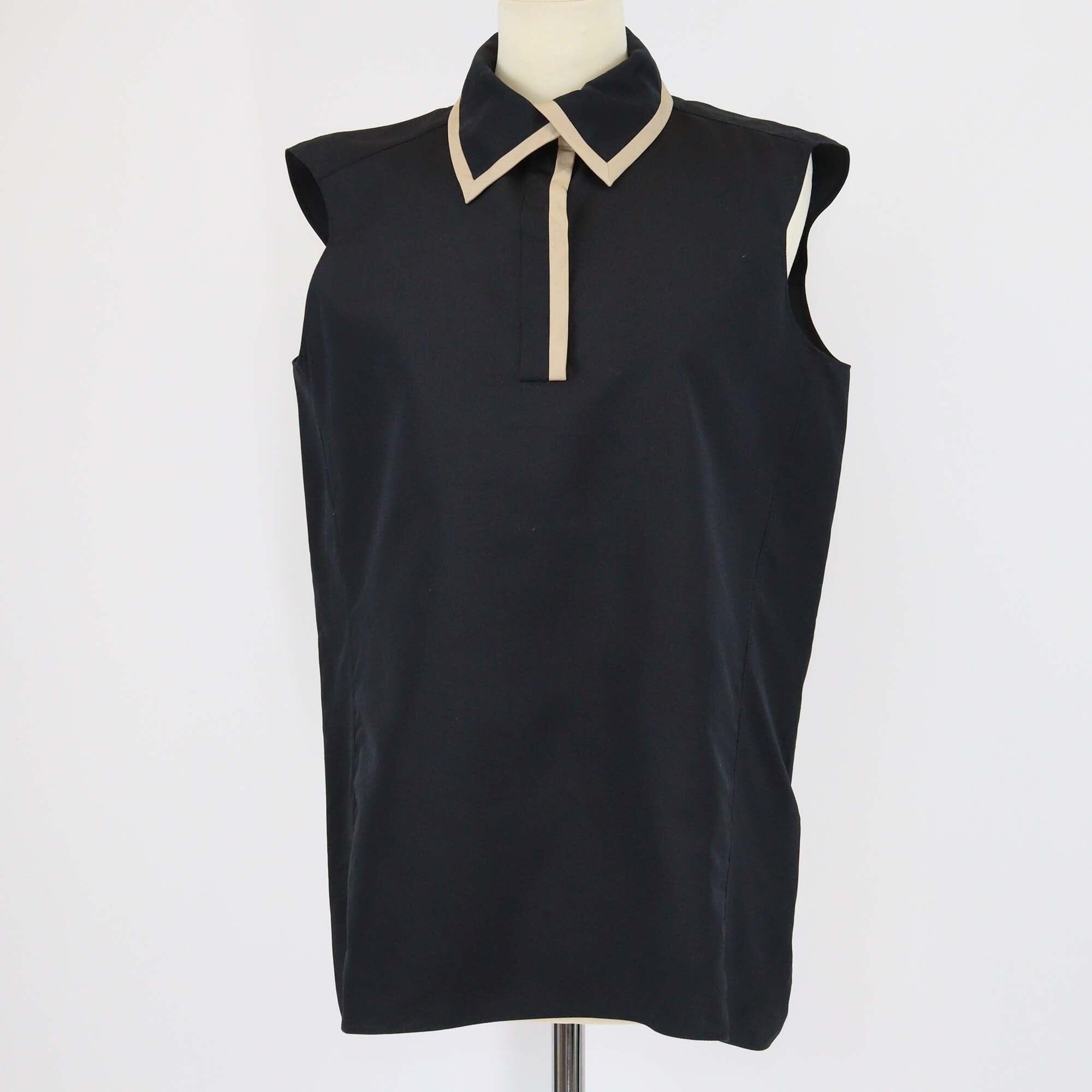 Yves Saint Laurent Black Sleeveless Half Clip Button Top Womens Yves Saint Laurent 