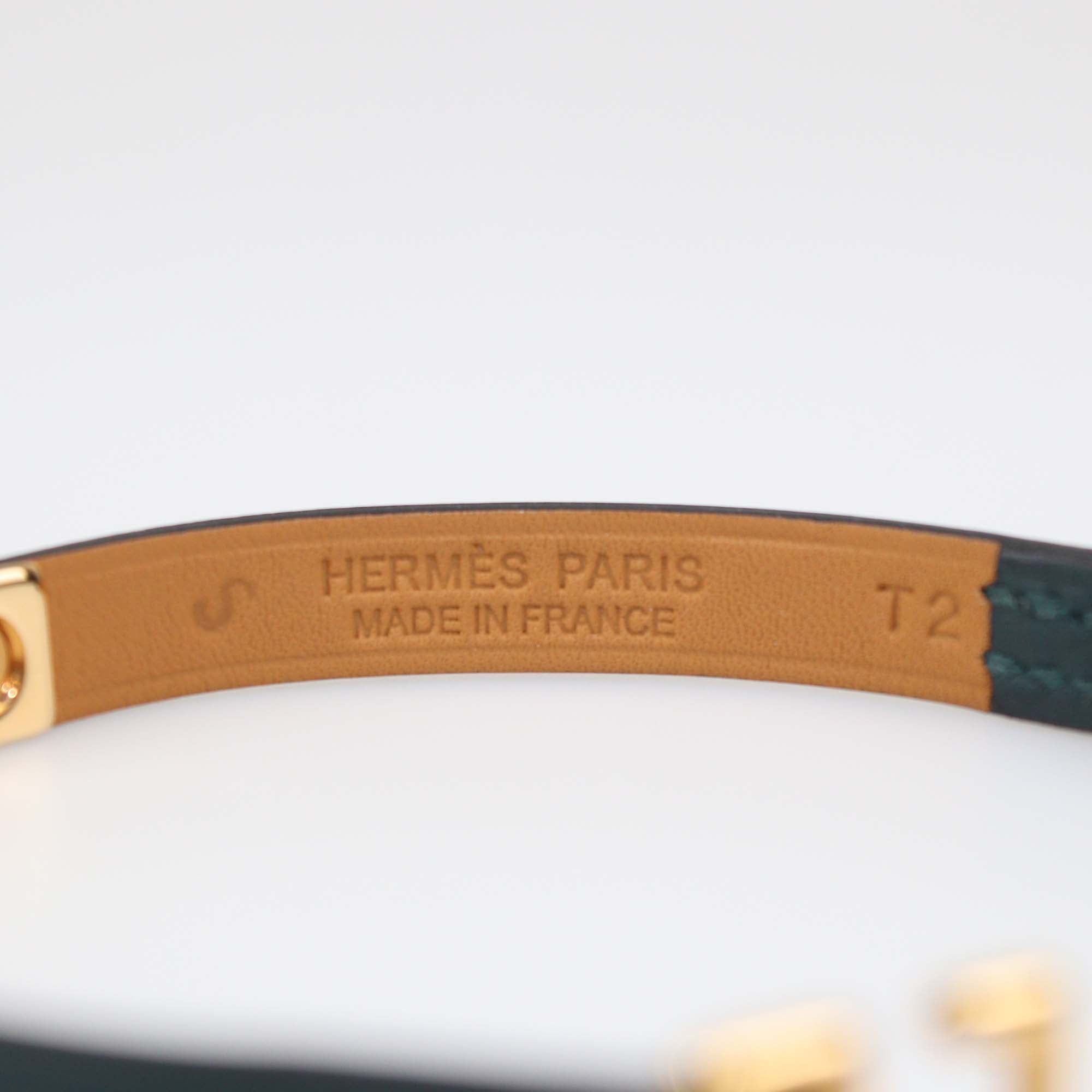Hermes Vert Bosphore Swift Leather Rose Gold Mini Rivale Bracelet T2