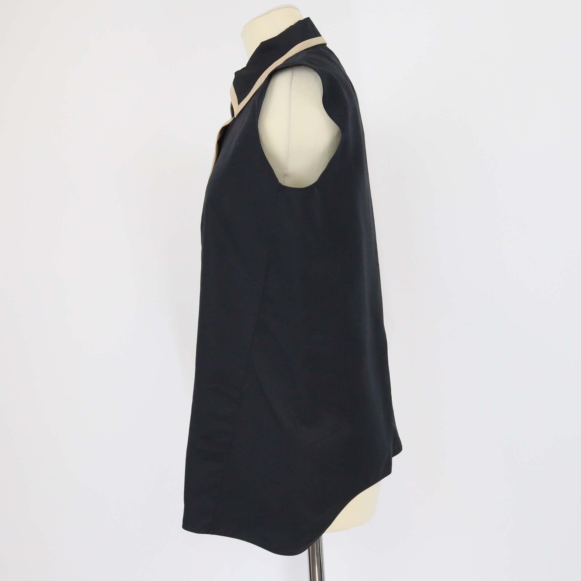 Yves Saint Laurent Black Sleeveless Half Clip Button Top Womens Yves Saint Laurent 