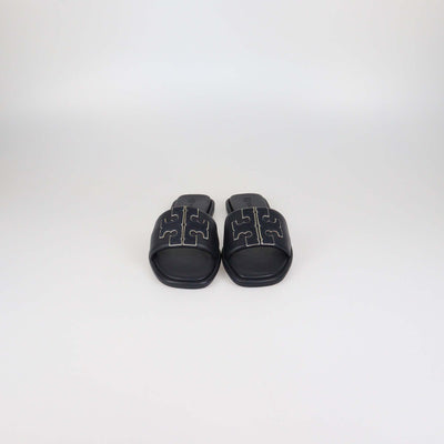 Tory Burch Black Leather Double T Flat Slides