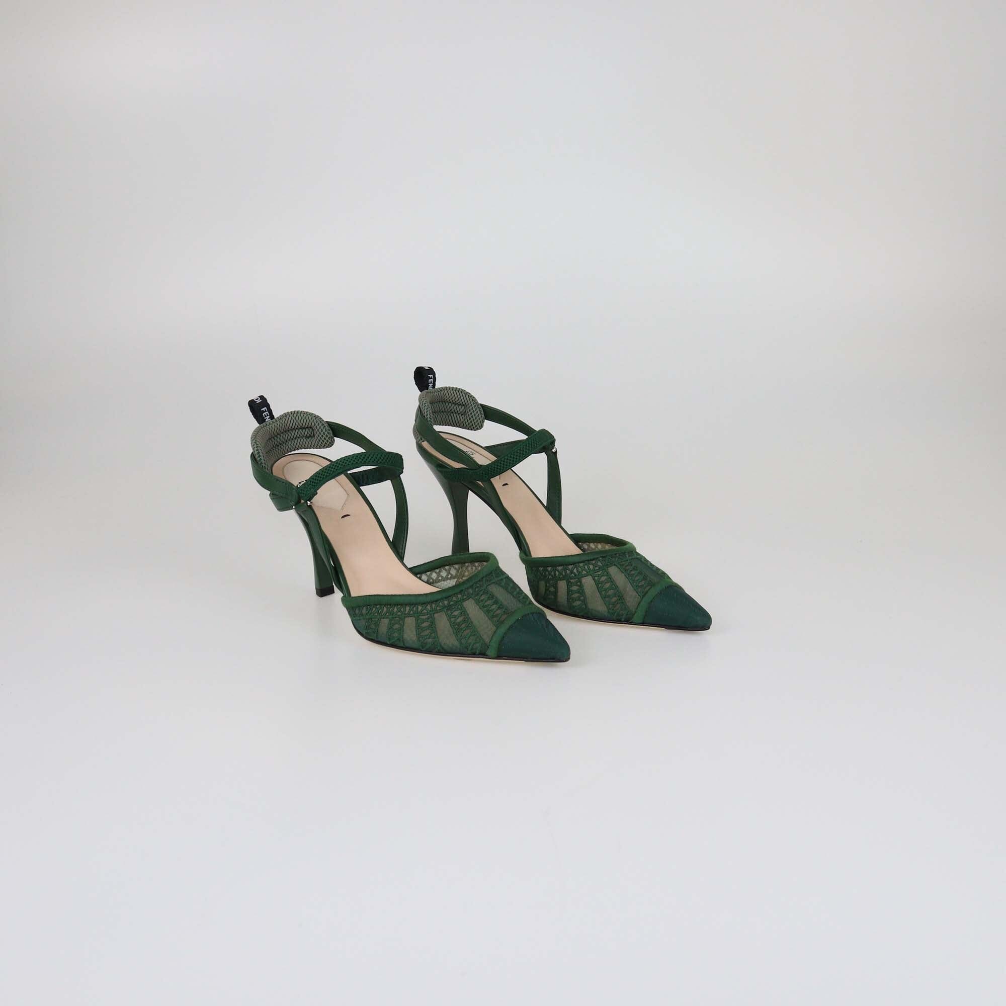 Fendi Green Colibri Lite Slingback Pumps Womens Fendi 