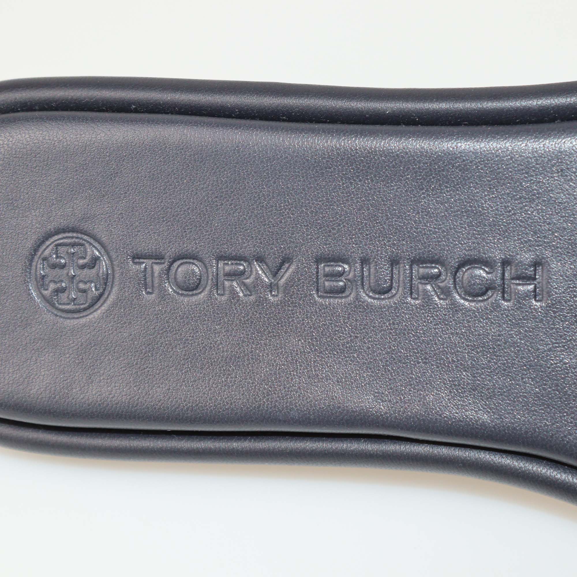 Tory Burch Black Leather Double T Flat Slides