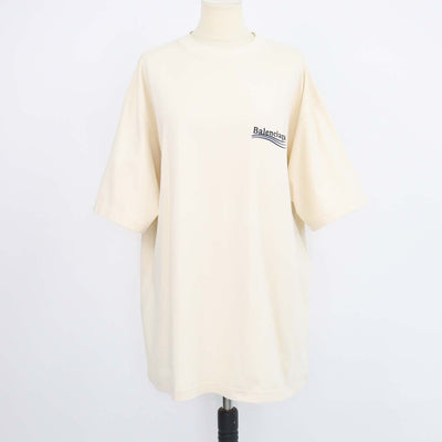 Balenciaga Cream Blend Cotton Logo Embroidered Oversized T-Shirt