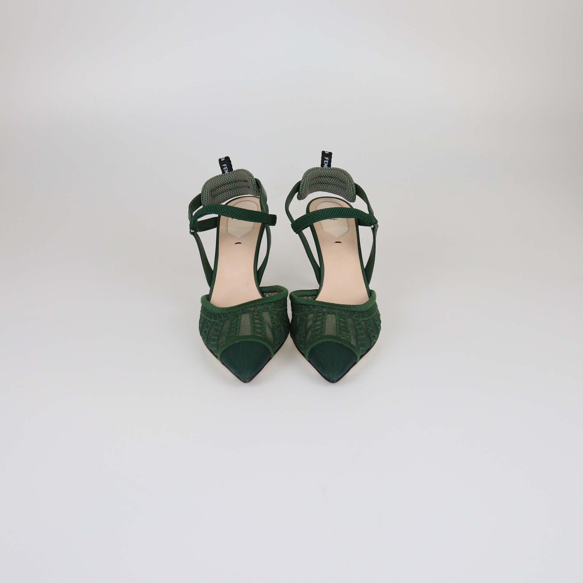 Fendi Green Colibri Lite Slingback Pumps Womens Fendi 