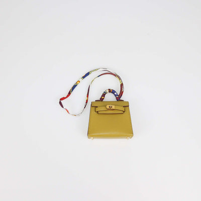 Hermes Cardamome Tadelakt Leather Mini Kelly Twilly Bag Charm