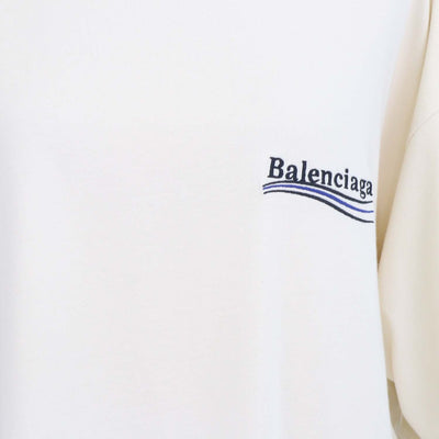 Balenciaga Cream Blend Cotton Logo Embroidered Oversized T-Shirt